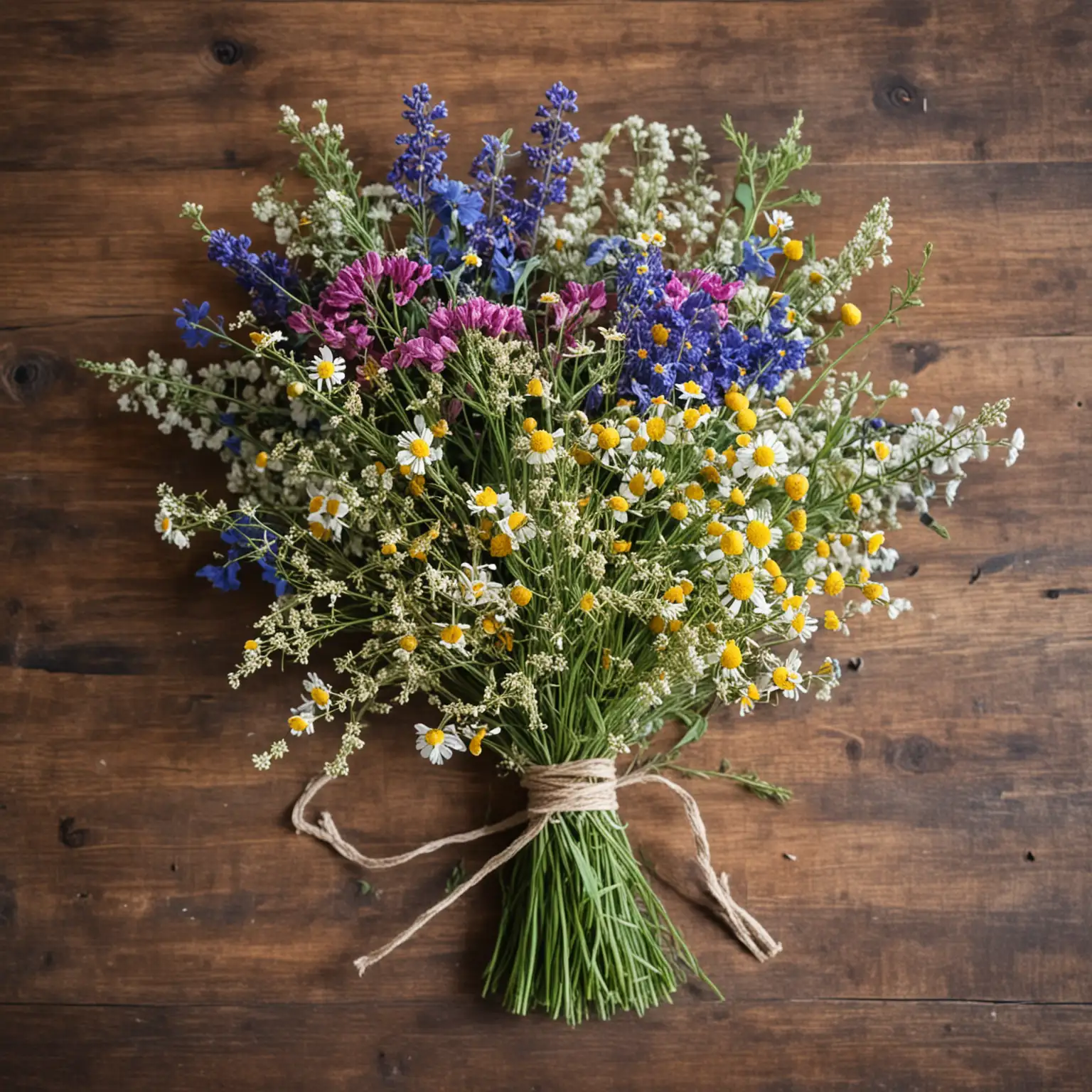 wild meadow flowers tied in a bunch