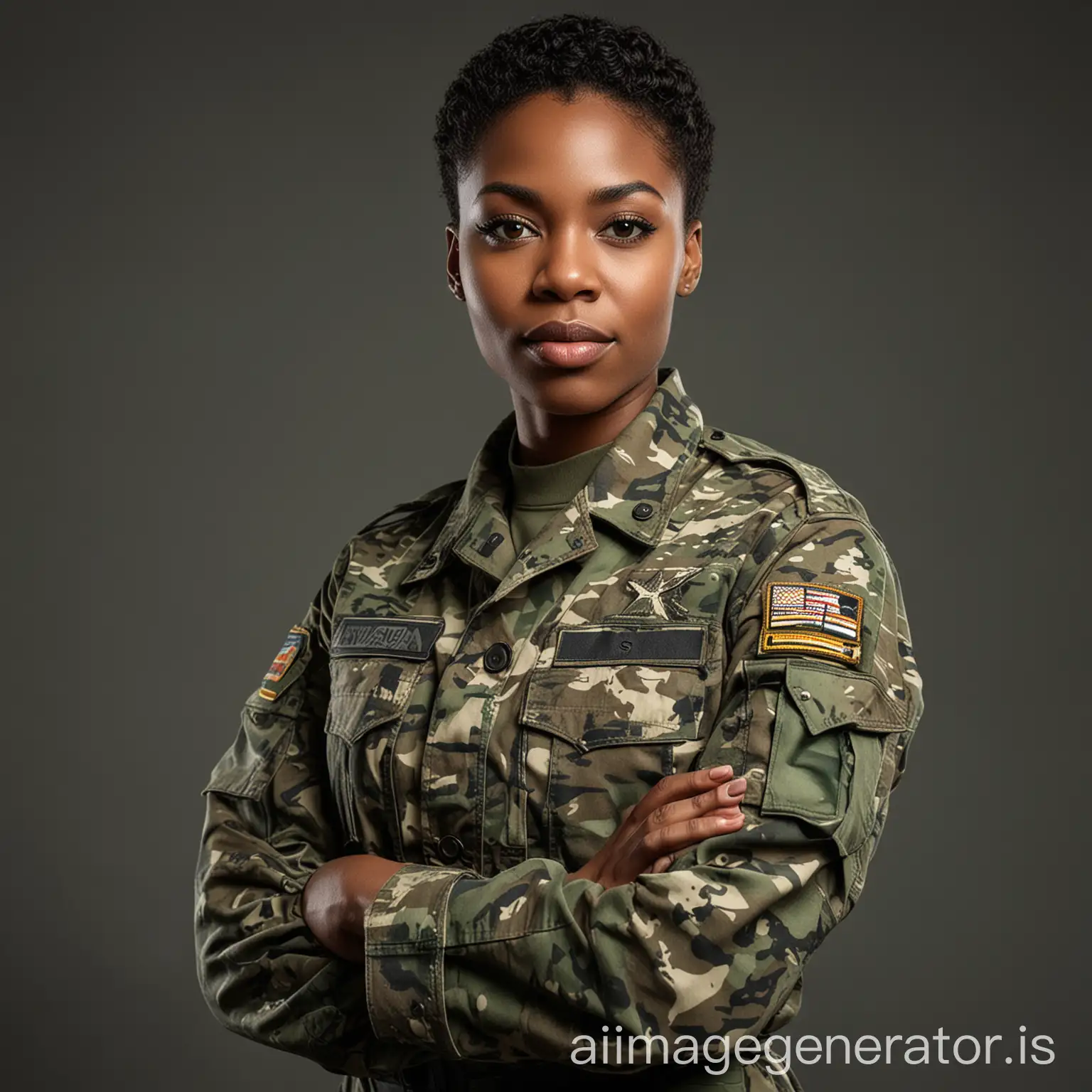 African-American-Woman-in-Military-Camouflage-Uniform