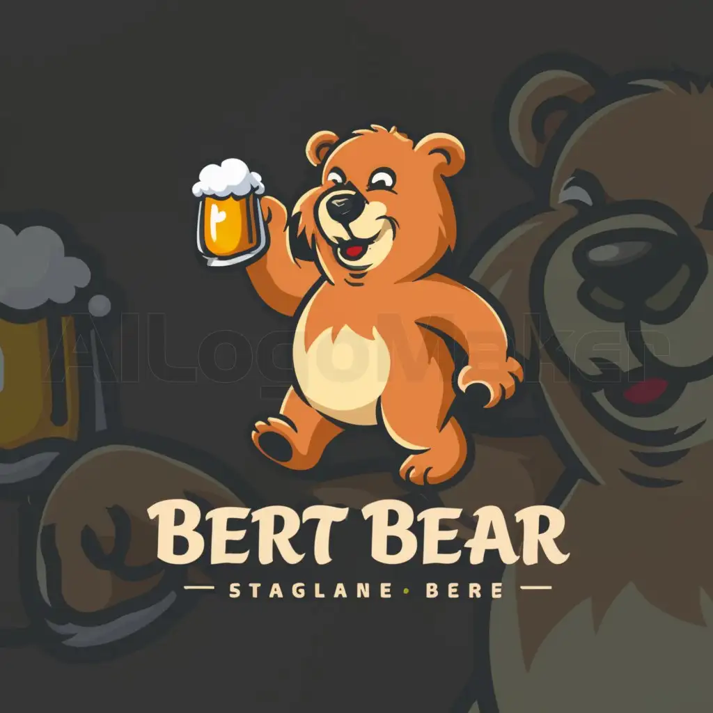 a logo design,with the text "Bert Bear", main symbol:A cartoon bear is comfortably holding a beer glass and drinking beer on tiptoe, and the word Bert Bear is printed on the beer glass,Moderate,be used in Retail industry,clear background