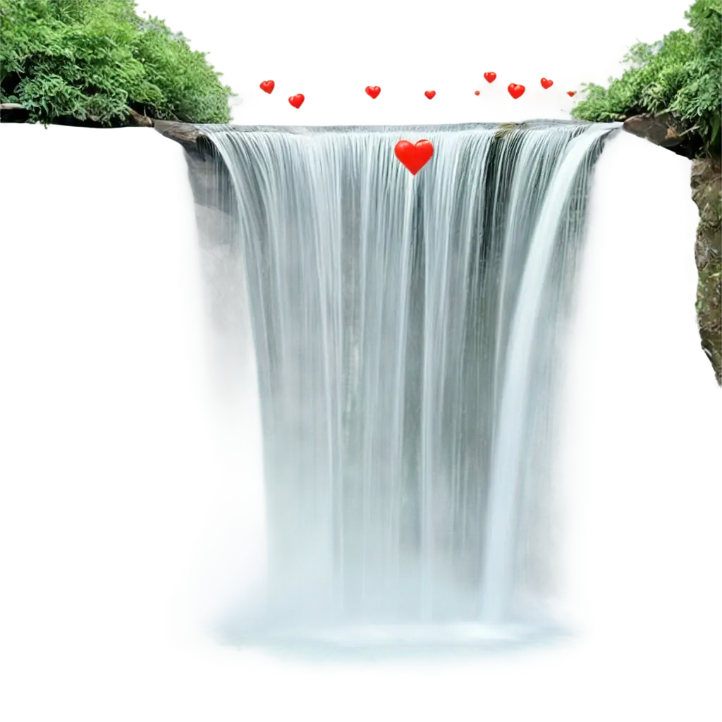a waterfall with hearts