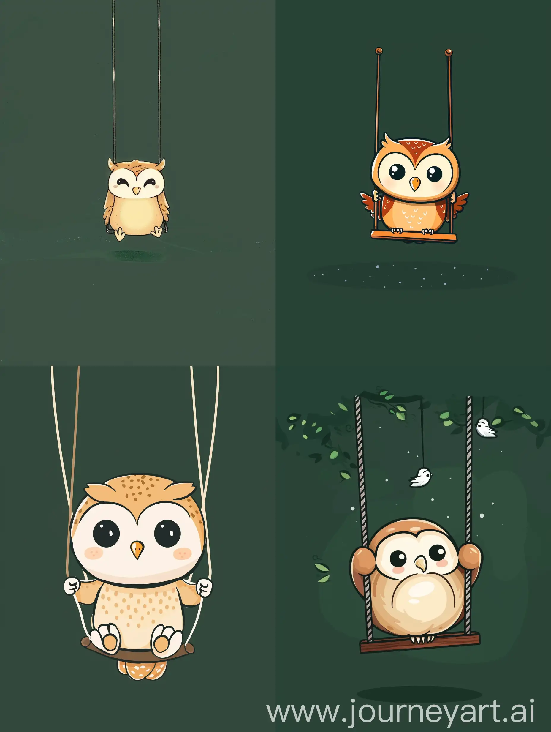 Charming-Chibi-Owl-Swinging-Against-Deep-Green-Background