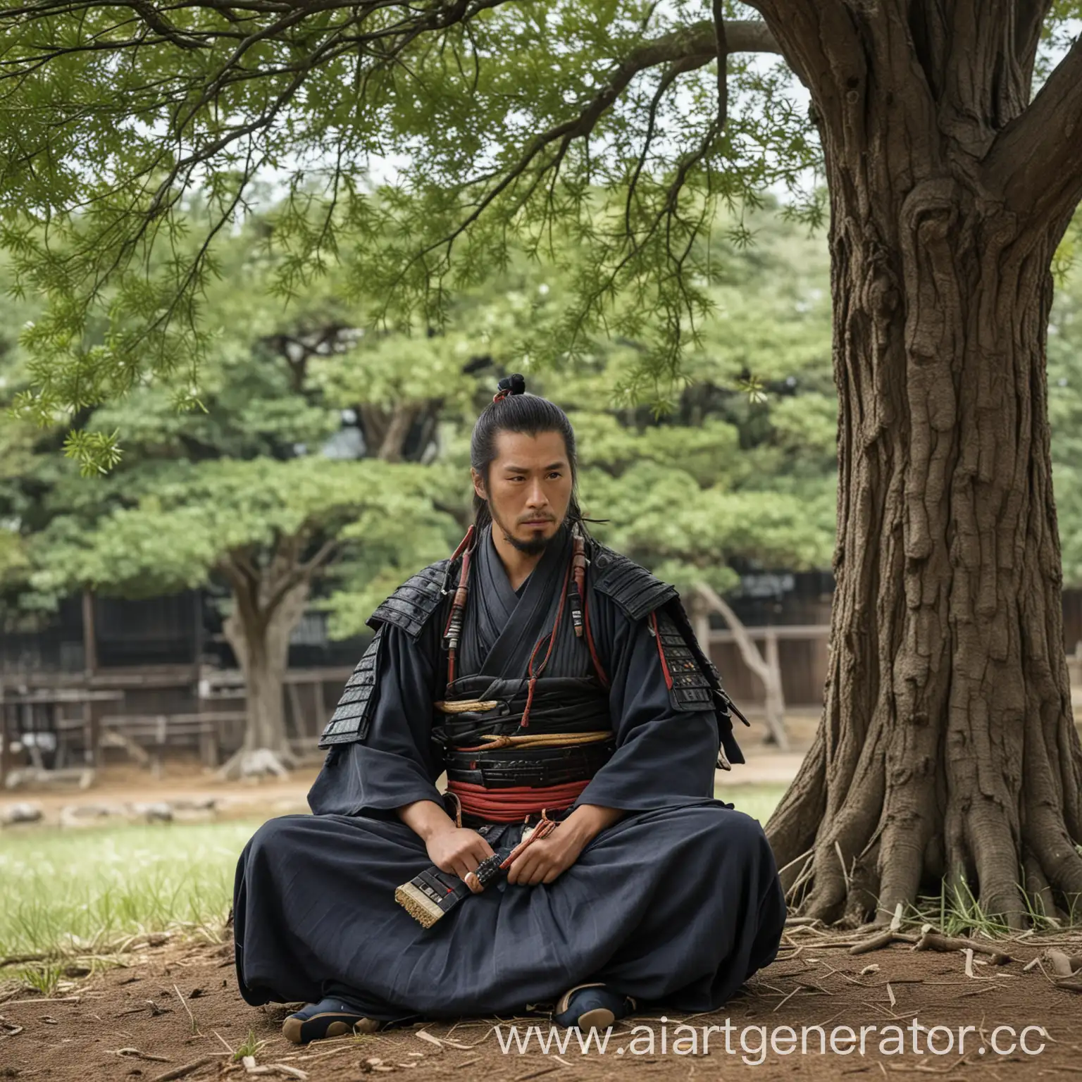 Samurai-Meditating-Under-Blossoming-Tree