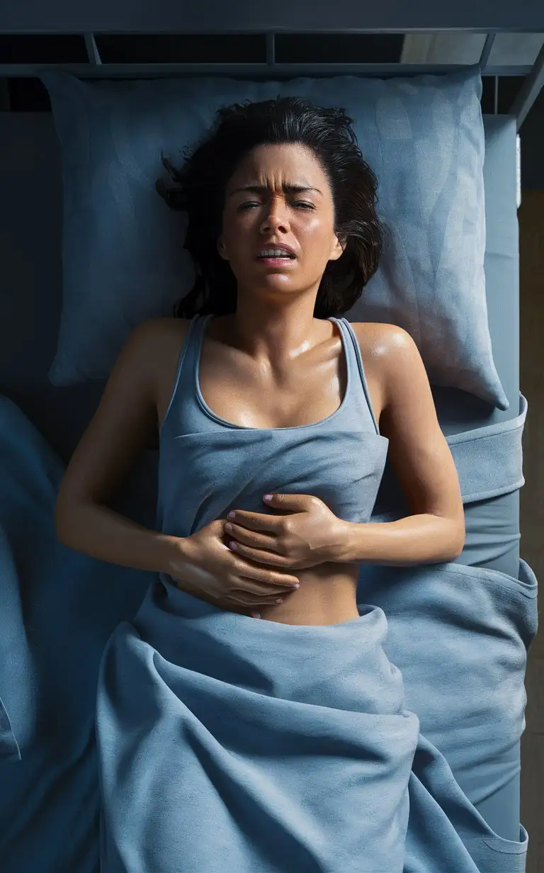 Woman-Experiencing-Severe-Abdominal-Cramps-on-Bed