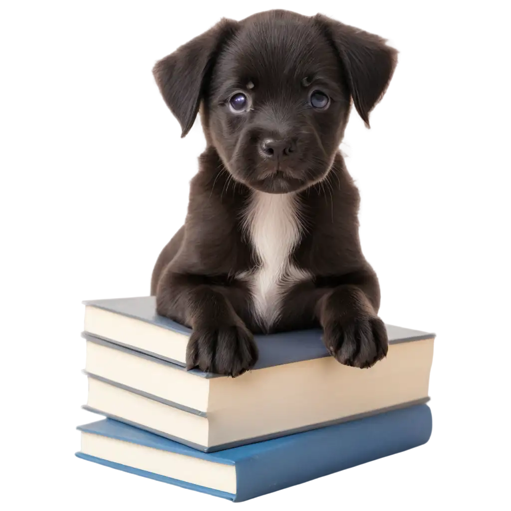 cute baby dog on books