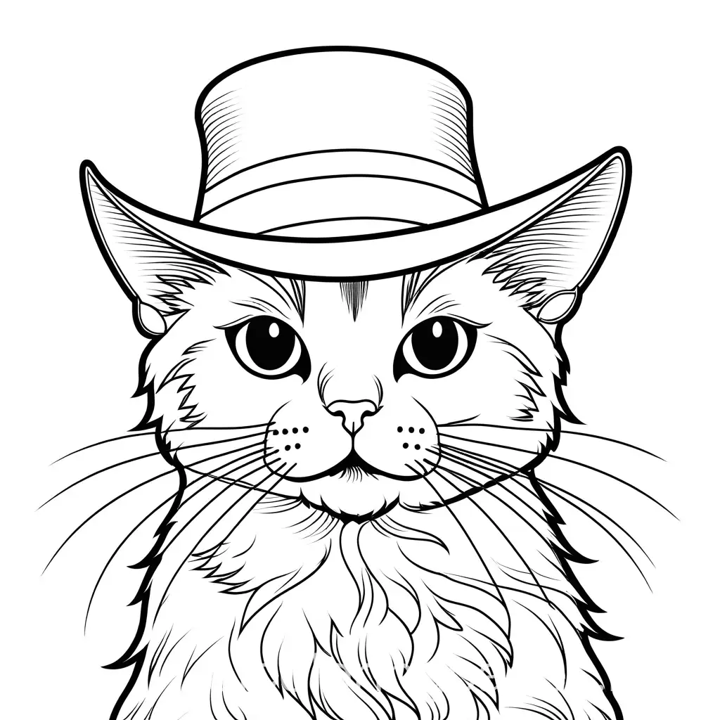 Cat-with-Hat-Coloring-Page-Black-and-White-Line-Art-on-White-Background