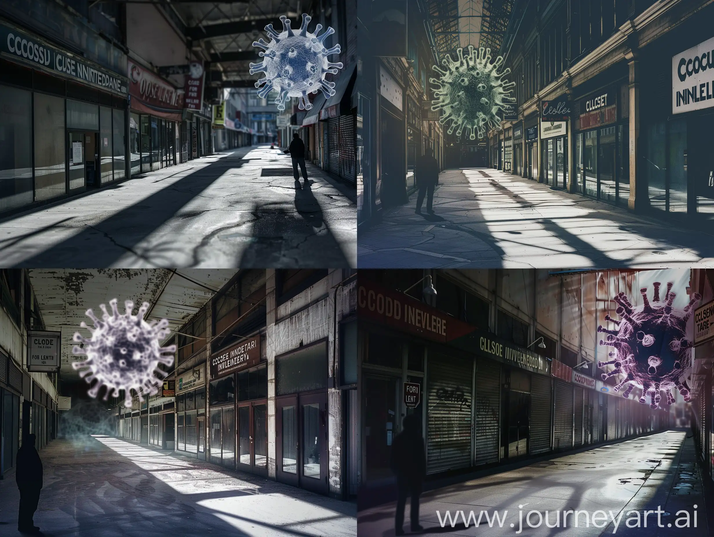 Deserted-Street-with-Closed-Storefronts-and-Lone-Figure-Amid-Uncertainty