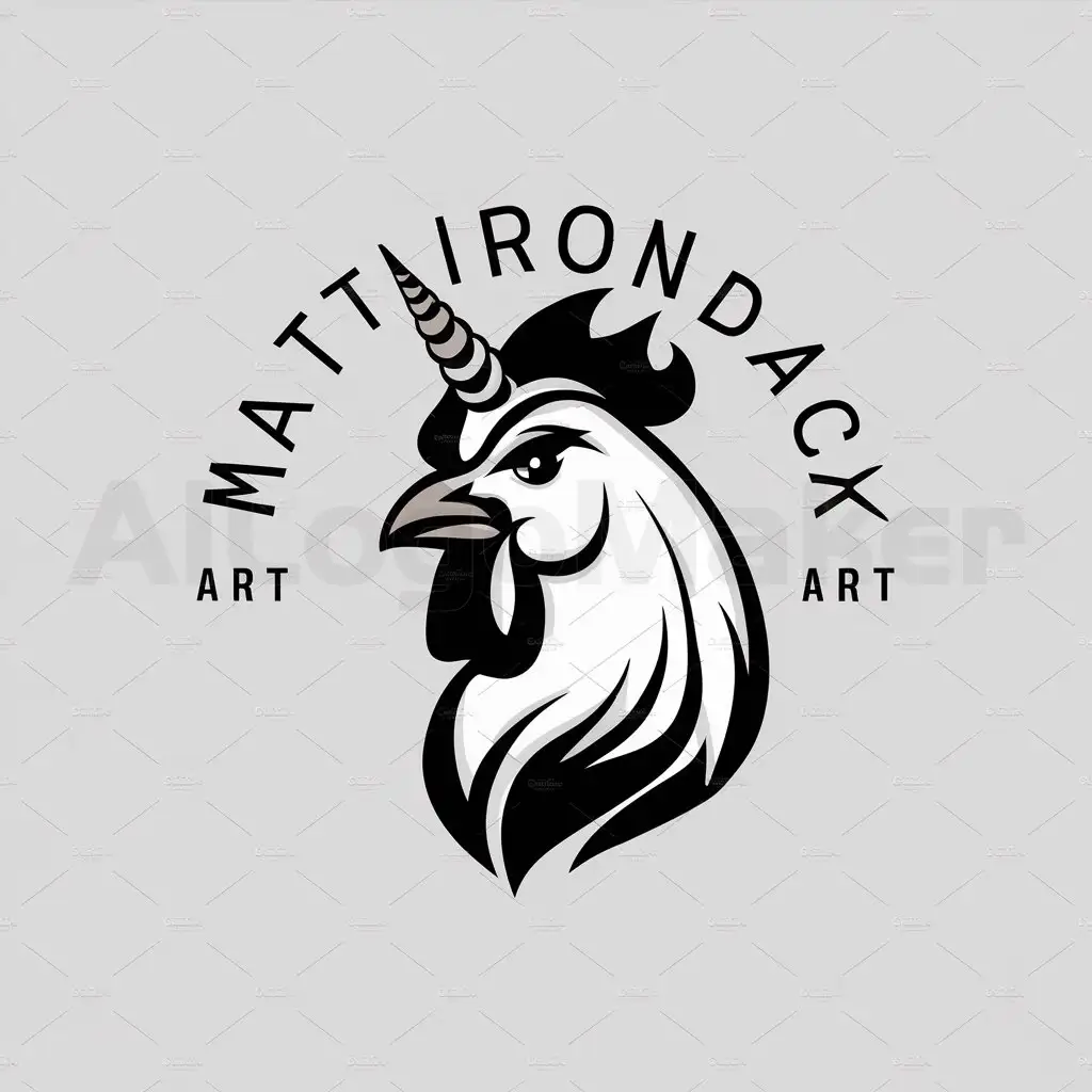 a logo design,with the text "Mattirondack", main symbol:Rooster with a unicorn horn on forhead,Moderate,be used in Art
 industry,clear background