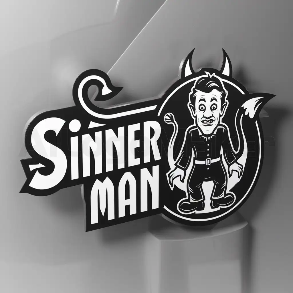a logo design,with the text "Sinnerman", main symbol:cartoon, scary, funny, sinner, man,complex,be used in Entertainment industry,clear background