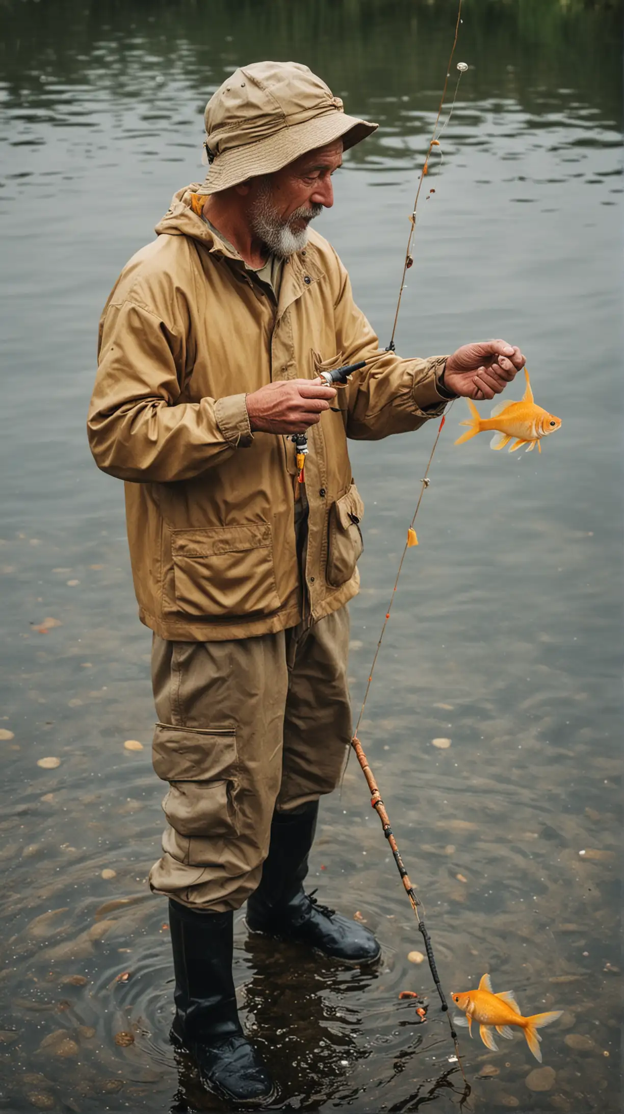 Lonely Fisherman Catches One Golden Fish