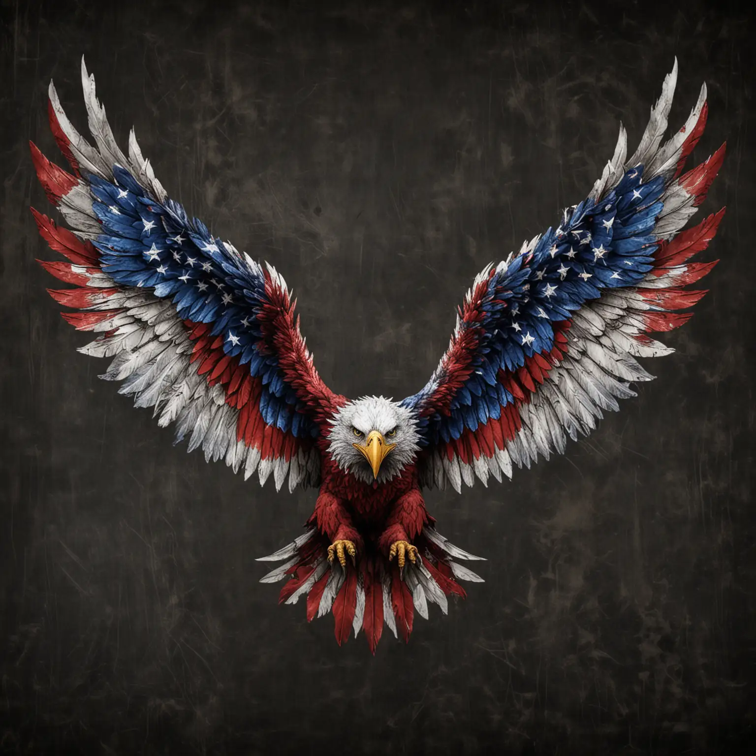 red white and blue wide open distressed eagle wings on a dark background