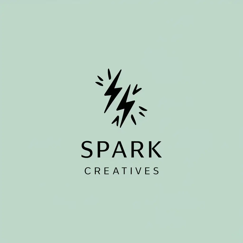 a logo design,with the text "Spark Creatives", main symbol:Sparks and lighting bolt shapesn3 MountainsnTreesnMint Green,Minimalistic,be used in Nonprofit industry,clear background