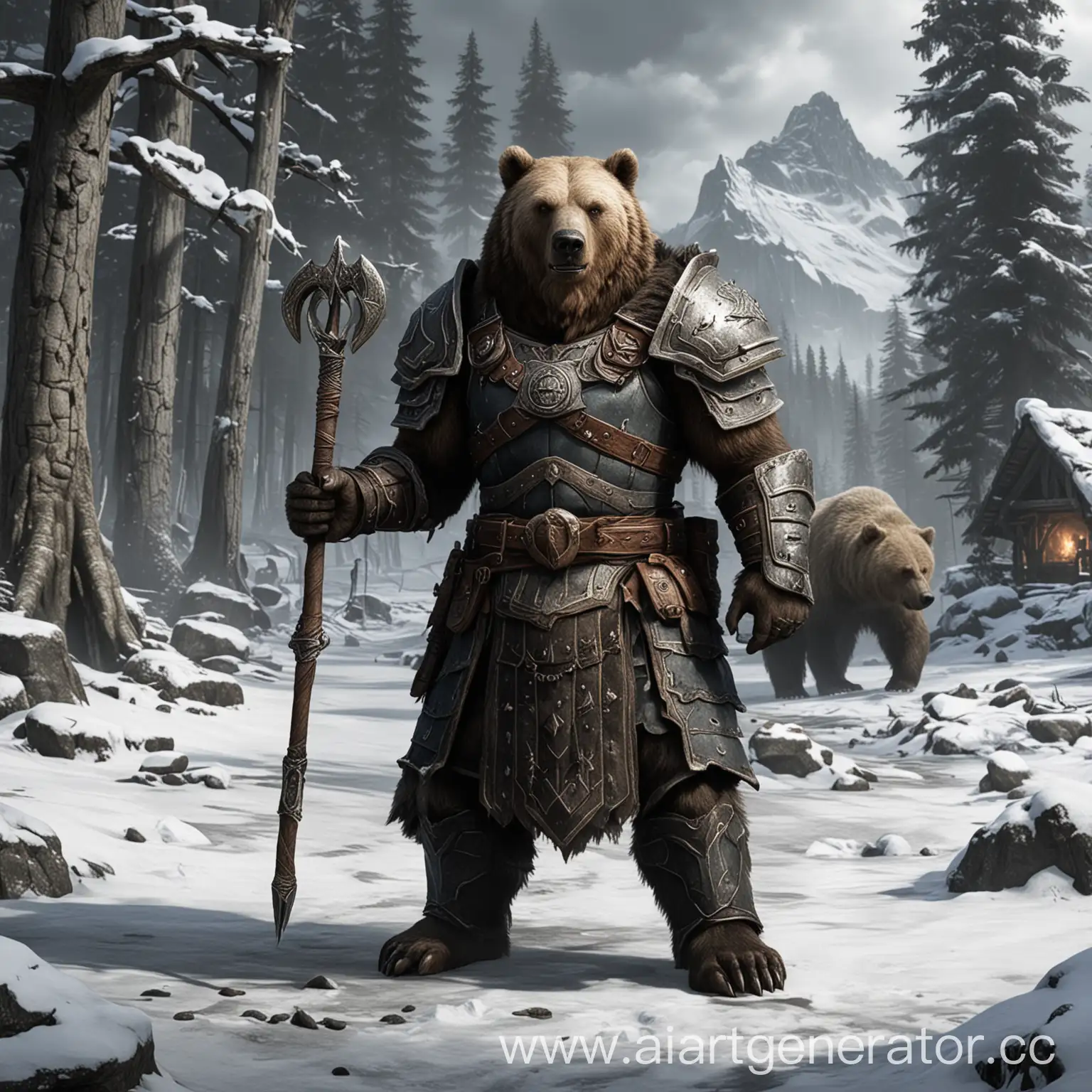 the elder scrolls warden nord wit bear on background