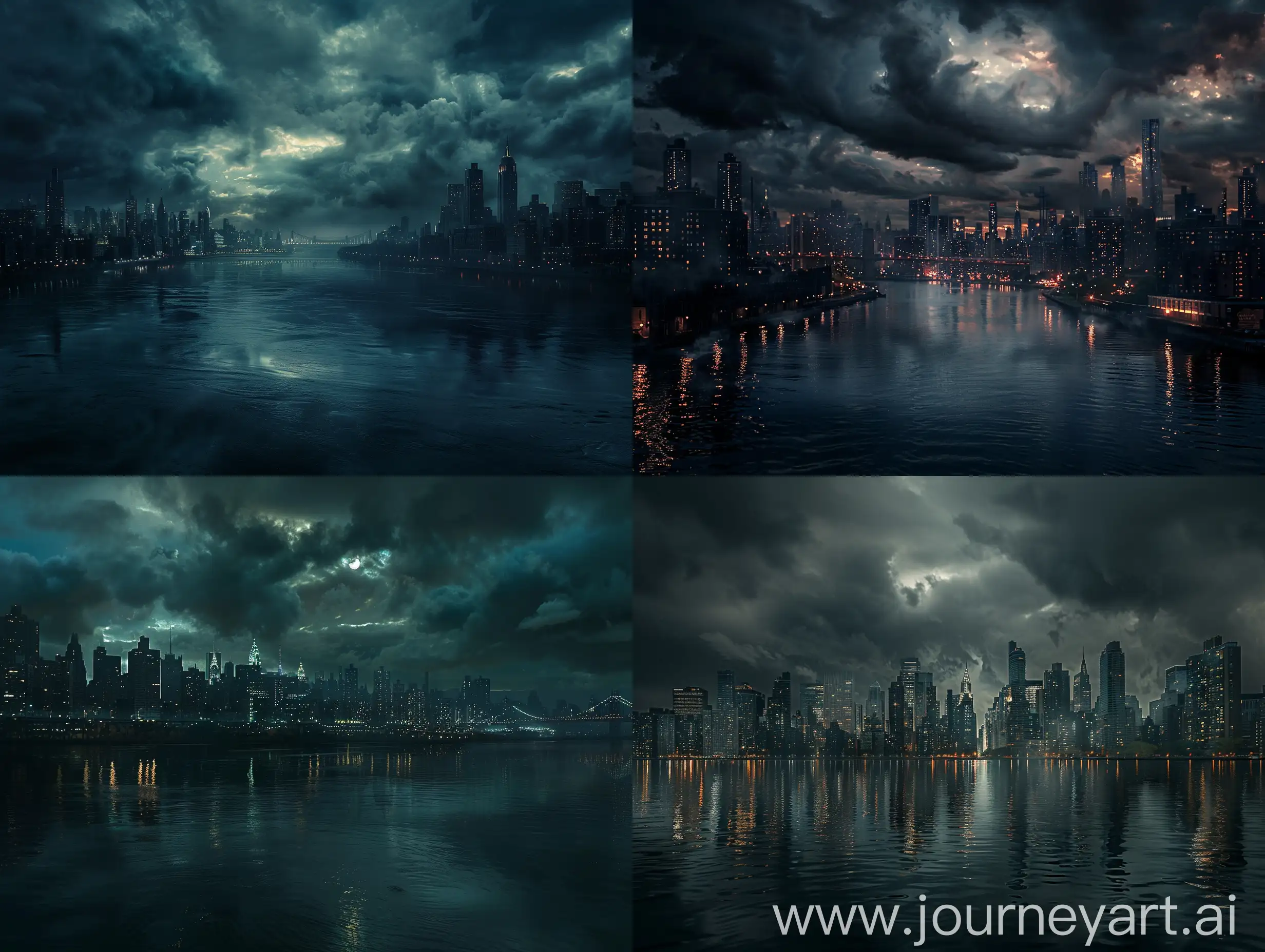 Gotham-City-Skyline-at-Night-Dramatic-Reflections-and-Moody-Atmosphere