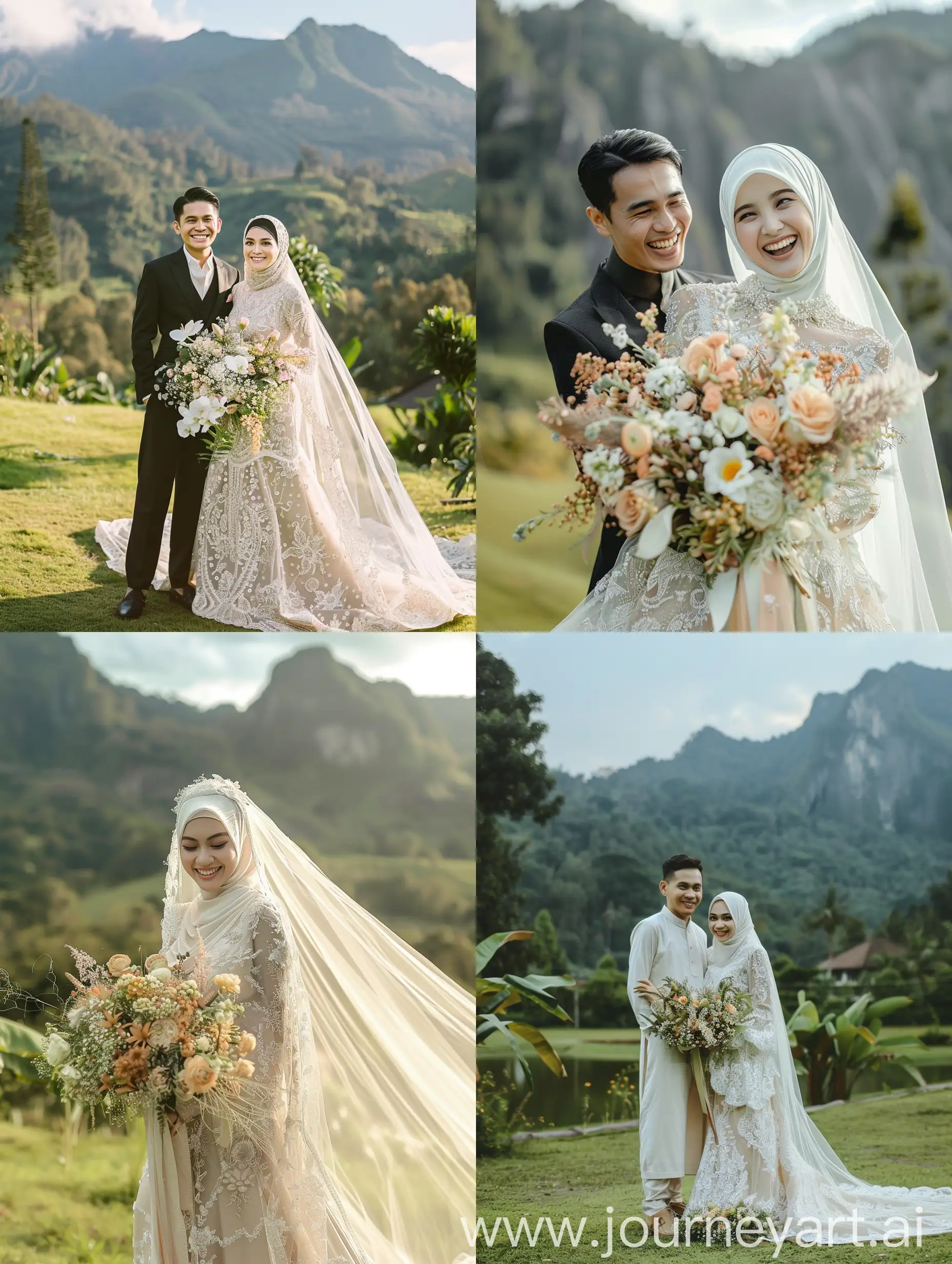 Elegant-Indonesian-Couple-Laughing-in-Mountainous-Landscape