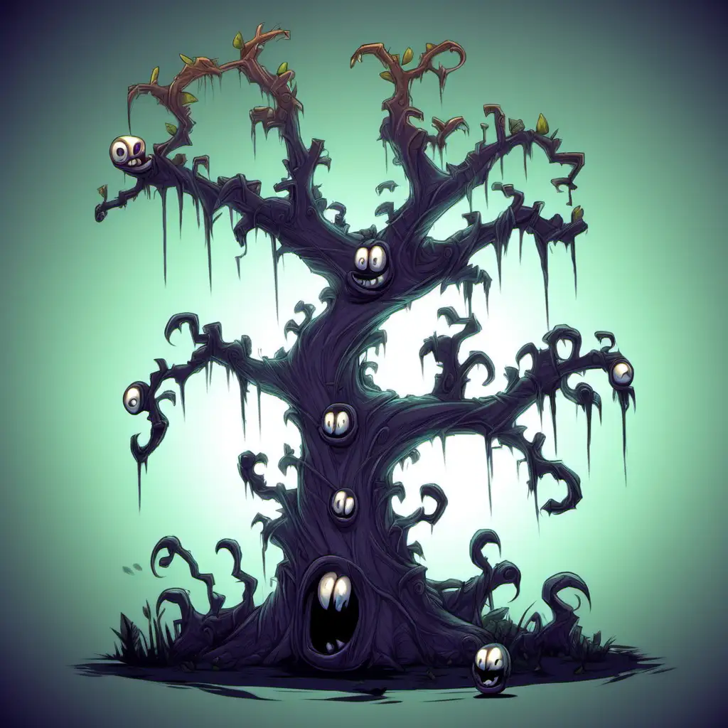 Video Game Asset, Rayman art style, spooky tree