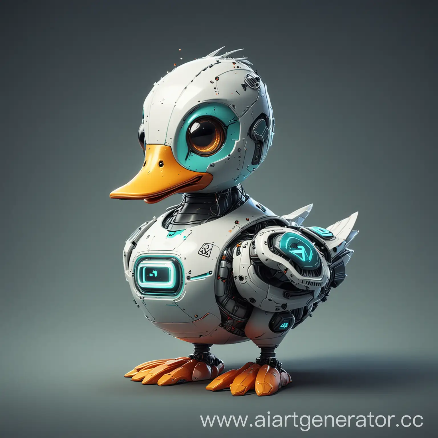 Futuristic alien robot duck drawn in 2D with logo DFlow