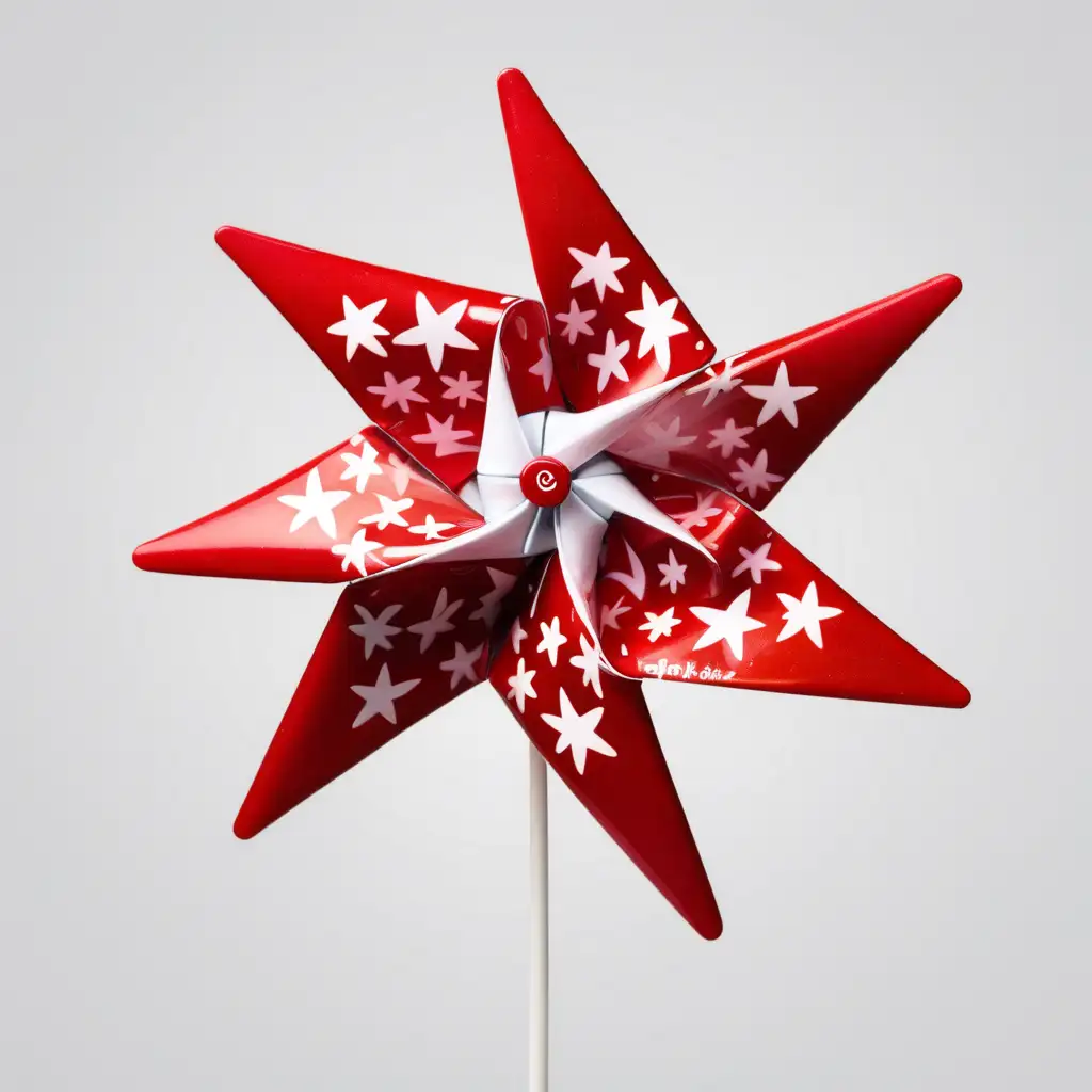 single, shiny red pinwheel with white stars