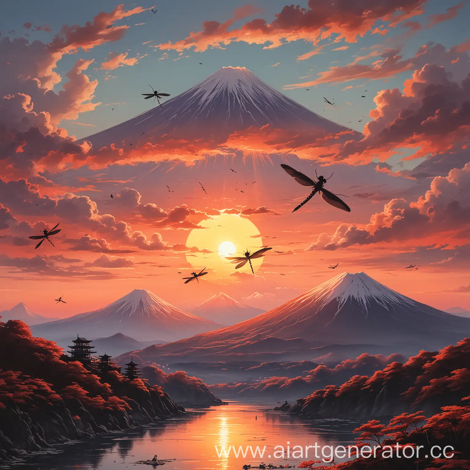 Dragon-Soaring-Over-Mount-Fuji-at-Sunset