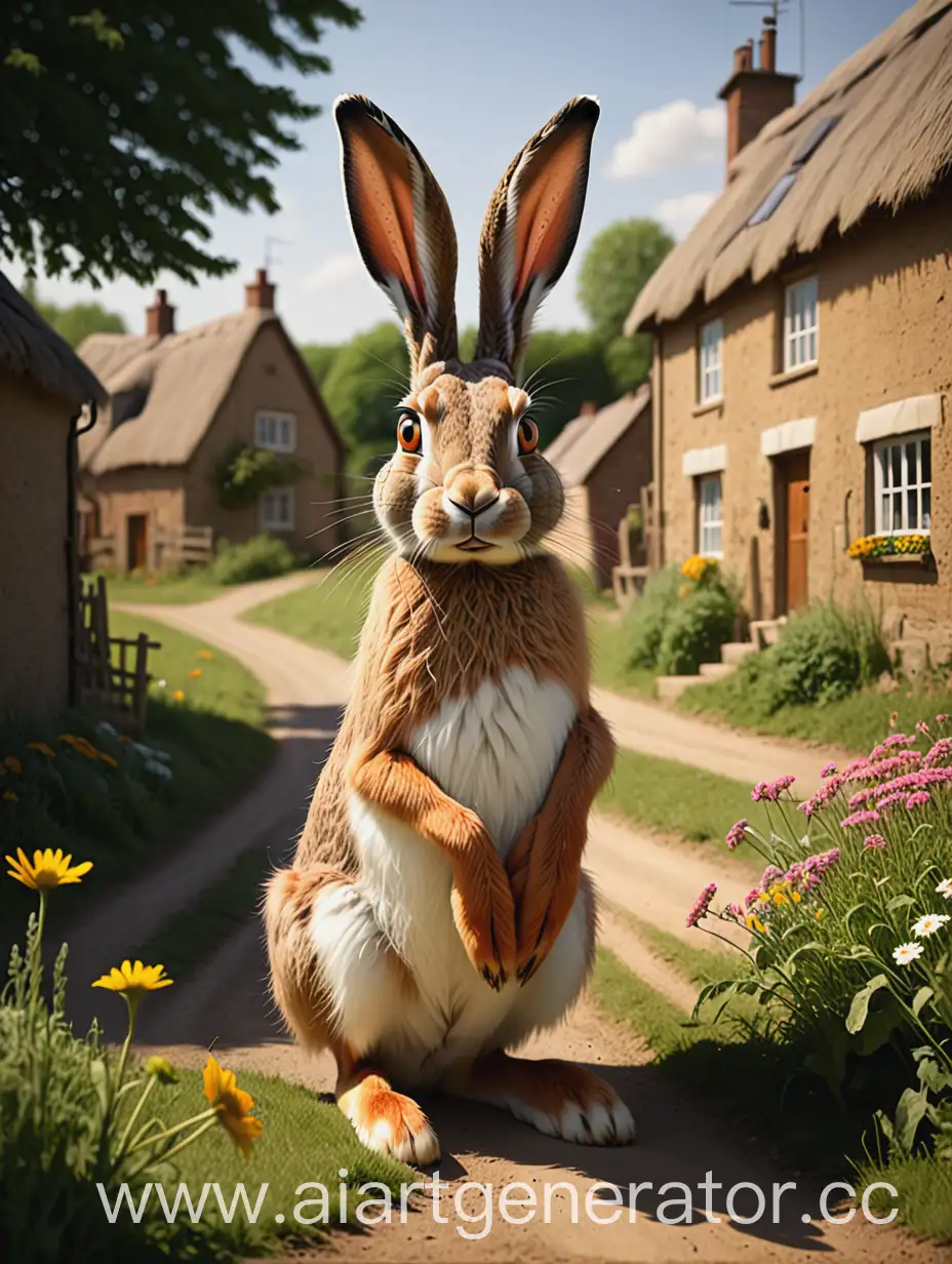 Warm-Summer-Scene-Hare-in-Village-Setting