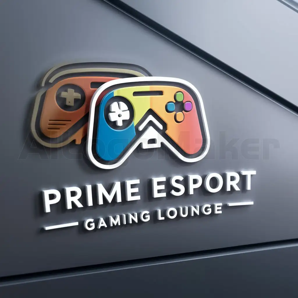 a logo design,with the text "Prime Esport Gaming Lounge", main symbol:Gaming Pad with Esports Games,complex,be used in Entertainment industry,clear background
