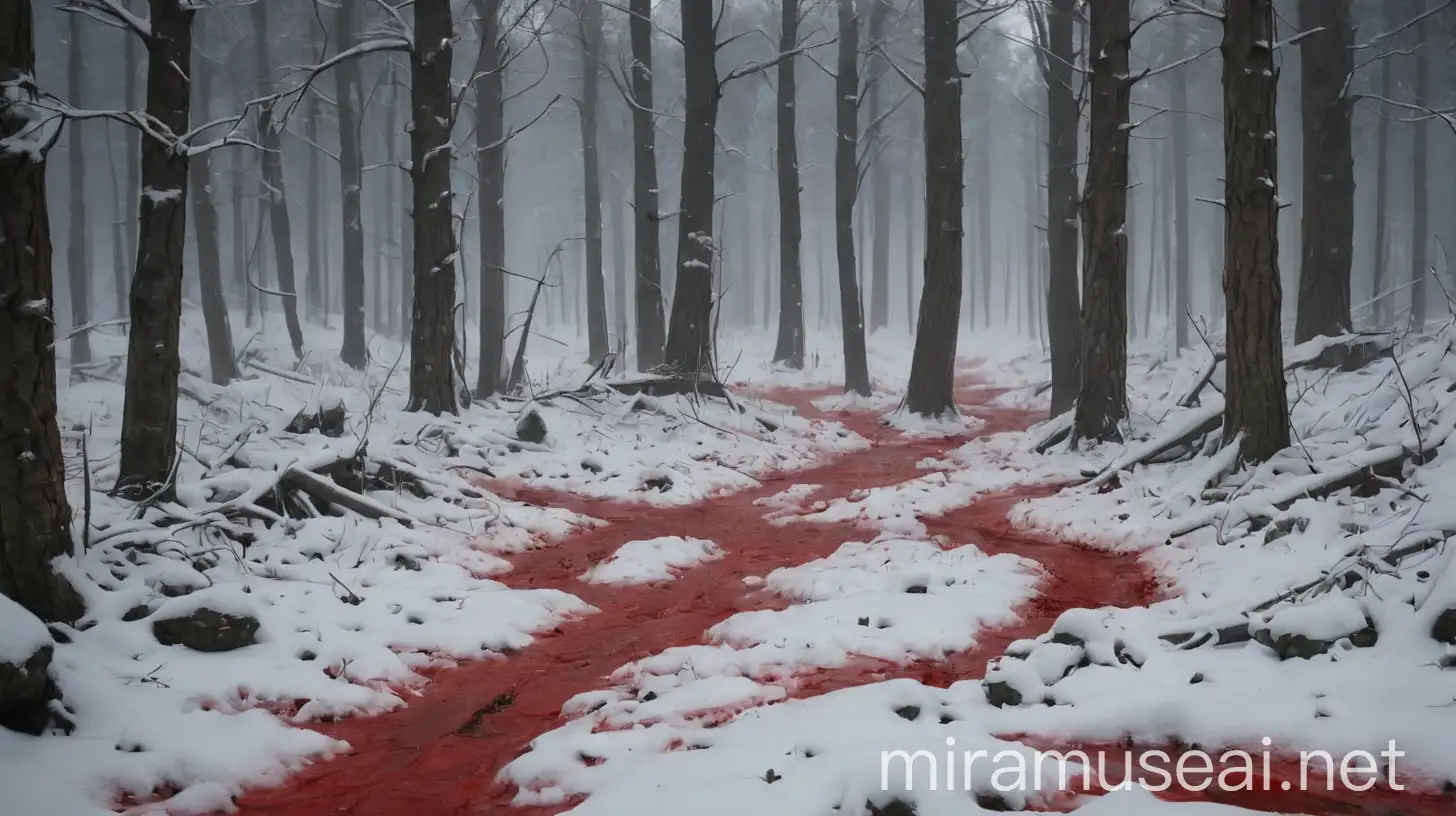 Bloody Snow in Forest Eerie 4K HD Winter Scene