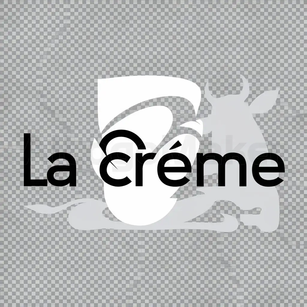 a logo design,with the text "La Crème", main symbol:milky drink, milk, text, cow,Minimalistic,be used in Beverage industry,clear background