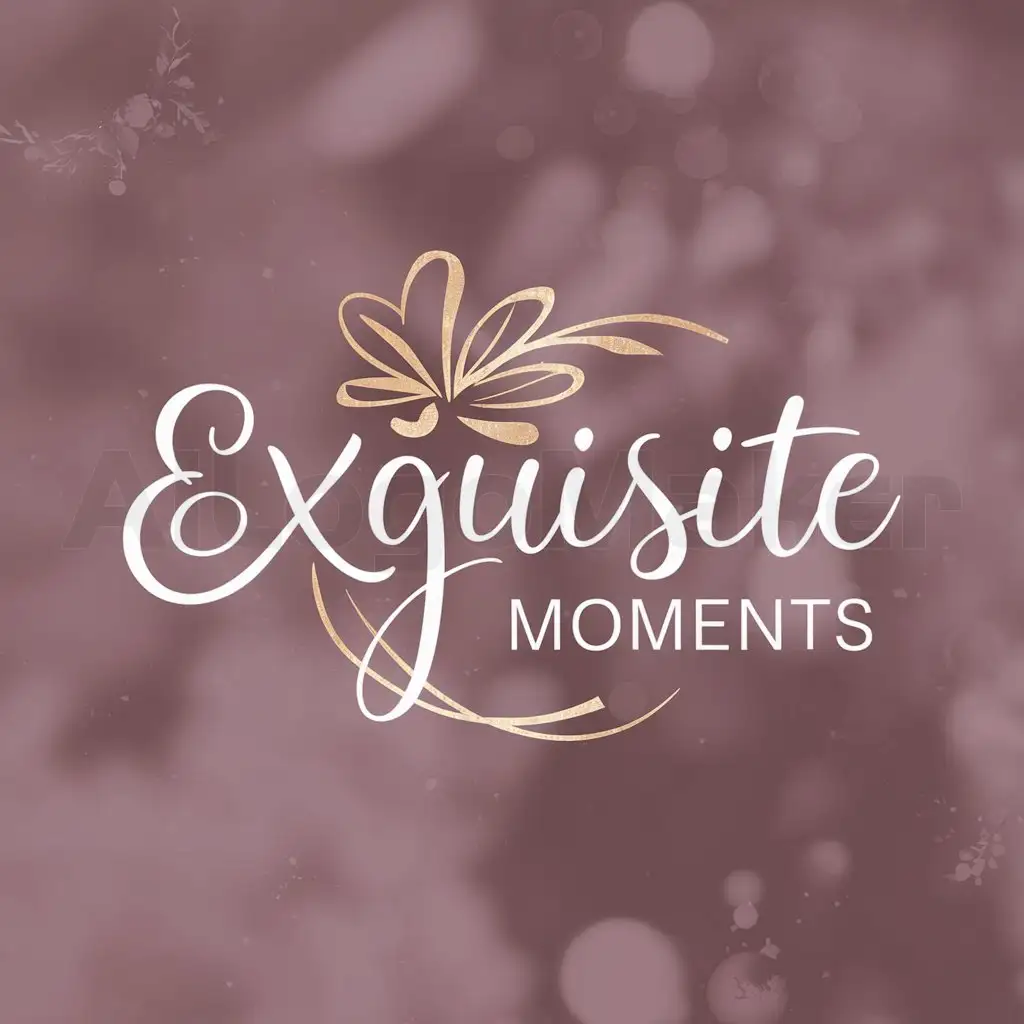 a logo design,with the text "Exquisite Moments", main symbol:floral theme, feminine fonts.gold,transpairent,Moderate,be used in wedding planner industry,clear background