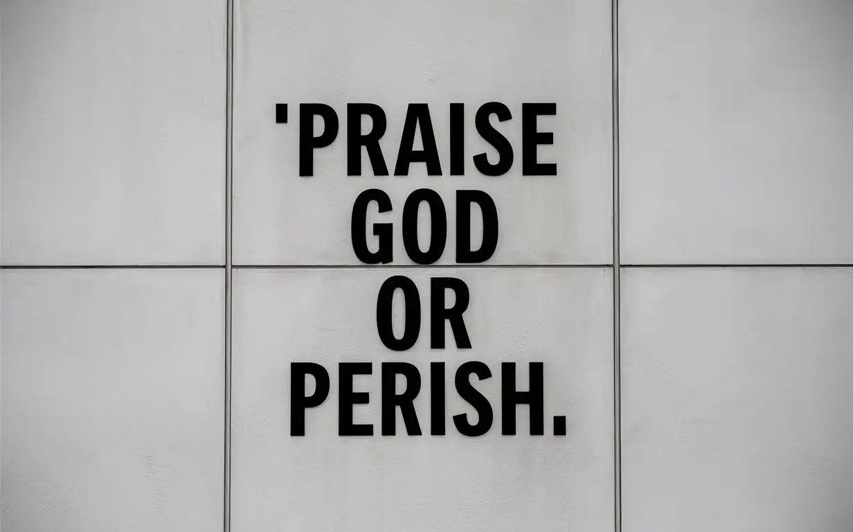 “Praise God or perish” plain text on white background