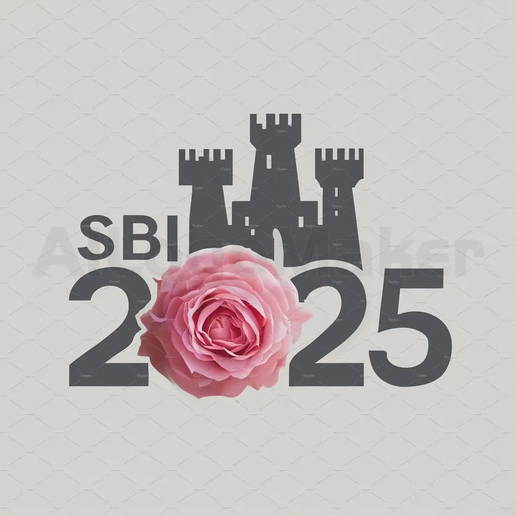 a logo design,with the text "SBI 2025", main symbol:A castle in the background and a rose flower in the foreground,Moderate,clear background