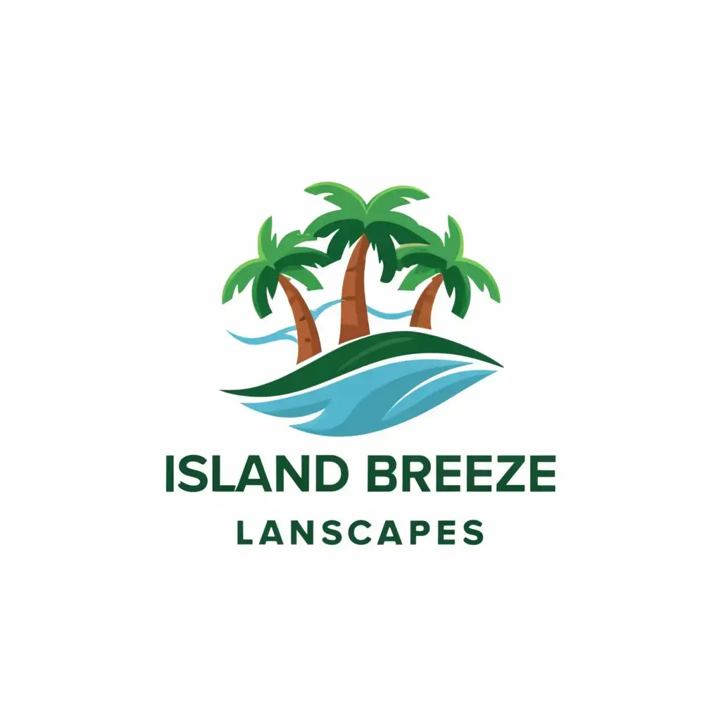 a logo design,with the text "Island Breeze Landscapes", main symbol:Palm trees with ocean and grass,Moderate,be used in Others industry,clear background