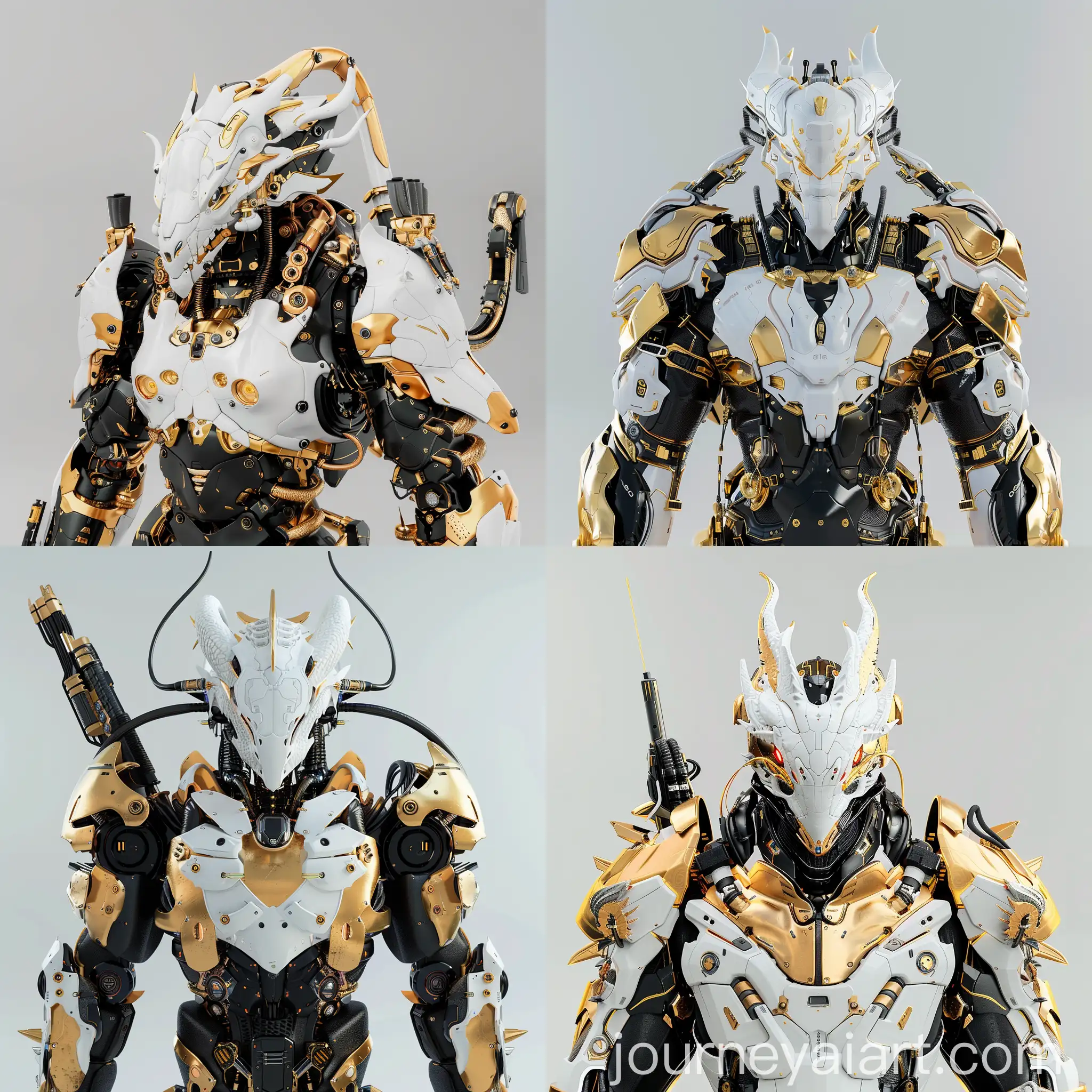 Futuristic-White-Dragon-Robot-Mecha-Soldier-in-Gold-and-Black-Armor