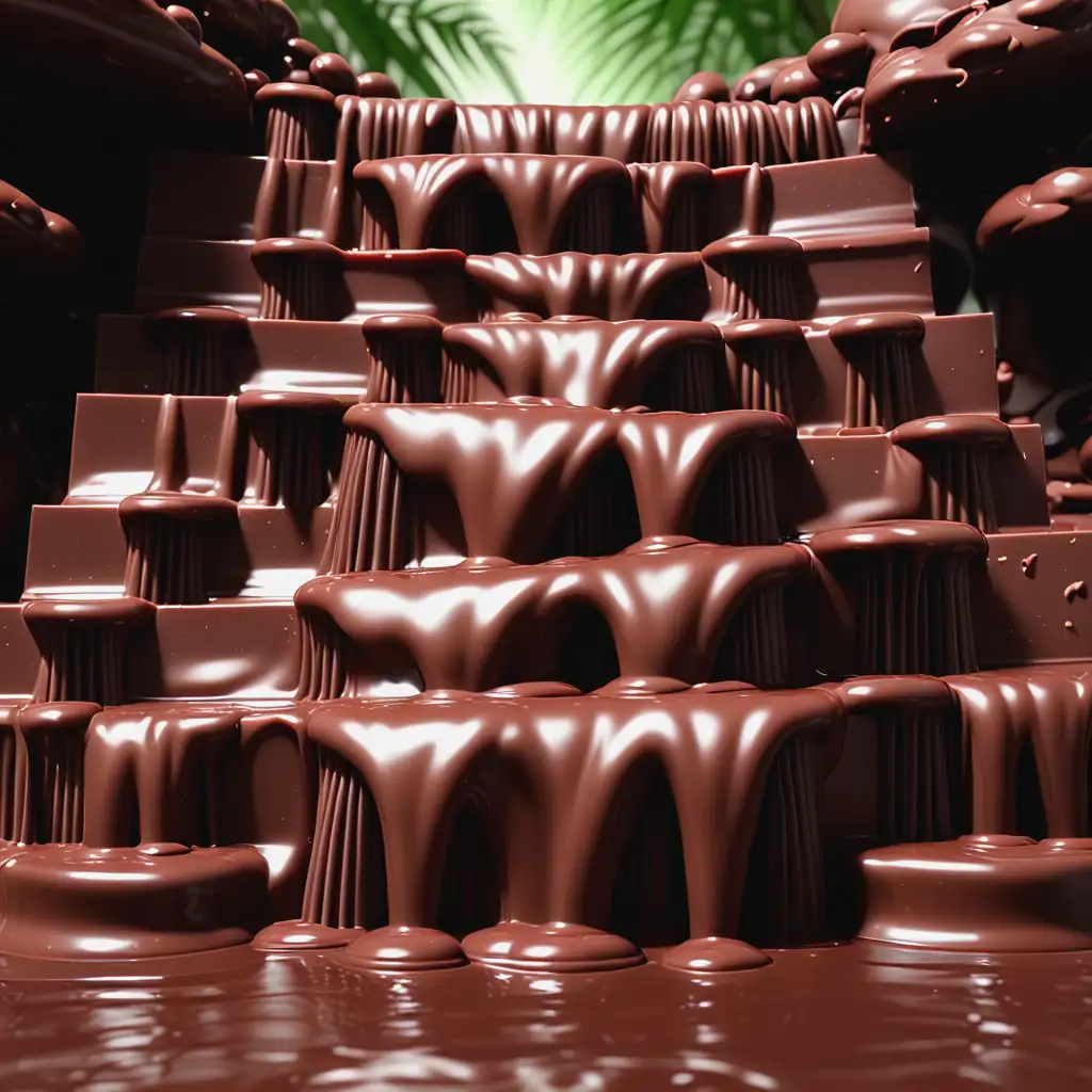 Mesmerizing Chocolate Waterfall in a Rich Chocolate River