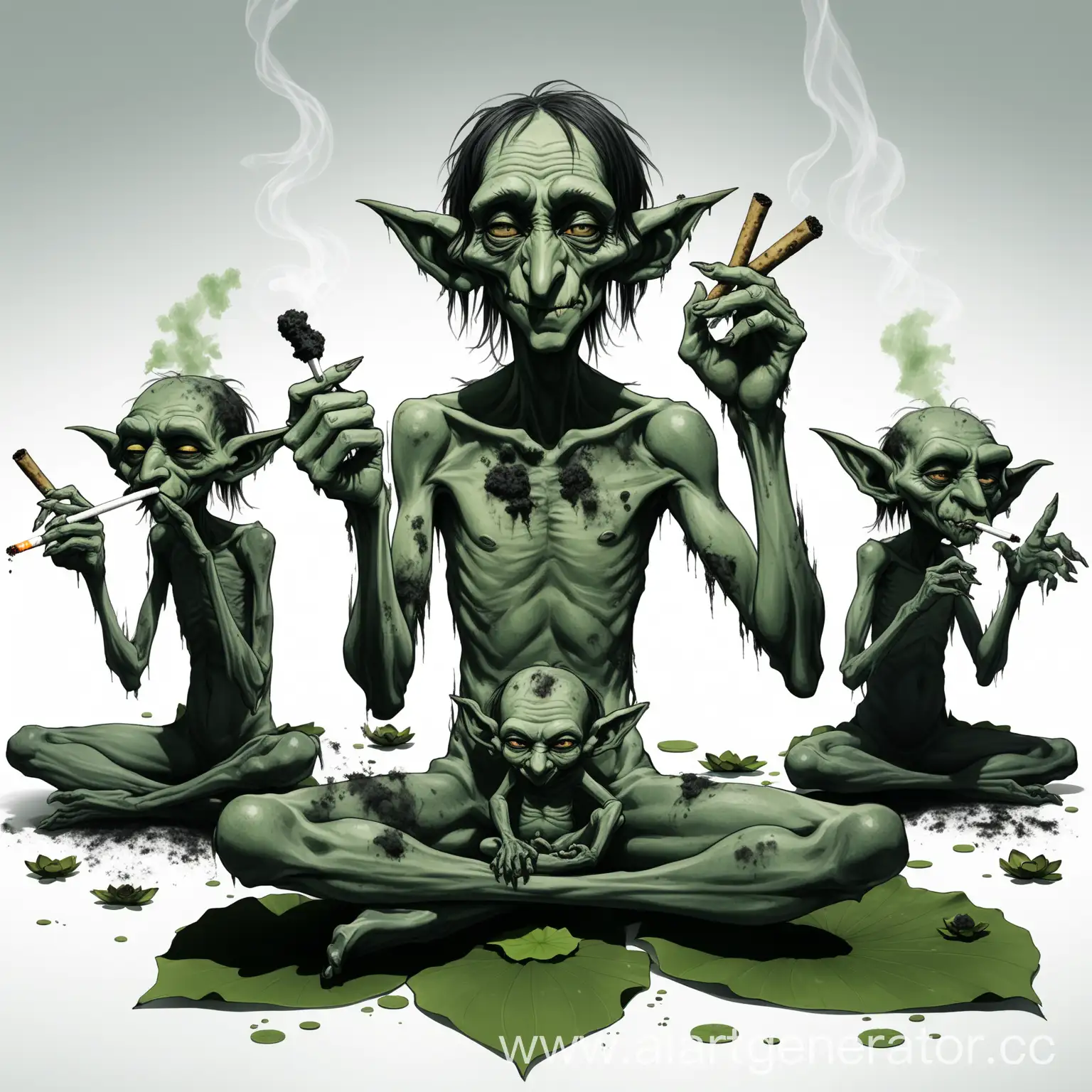 Moldy-Green-Goblin-Meditating-with-Eight-Smoking-Joints
