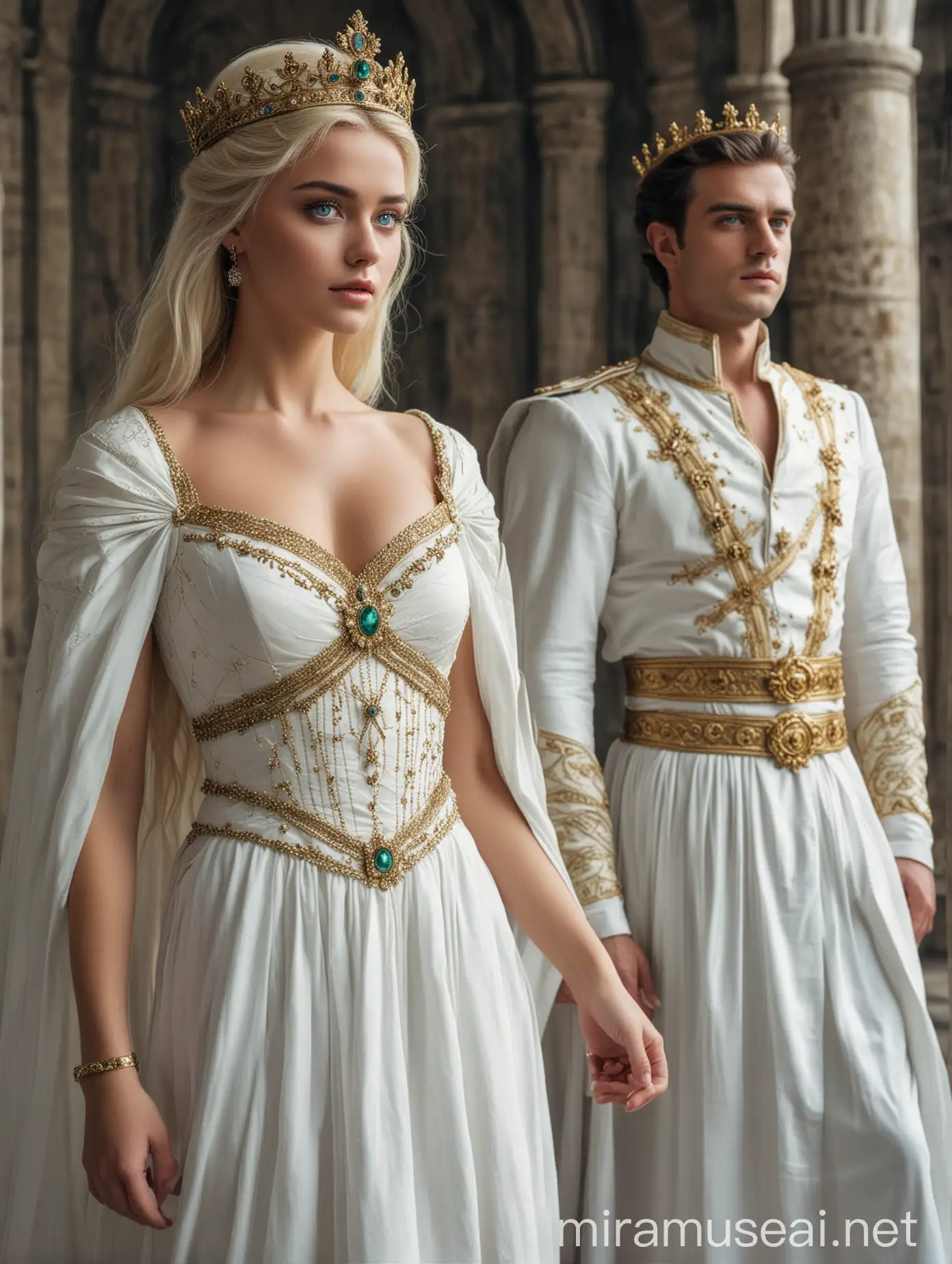 Elegant Queen and Handsome King in Royal Attire Portrait