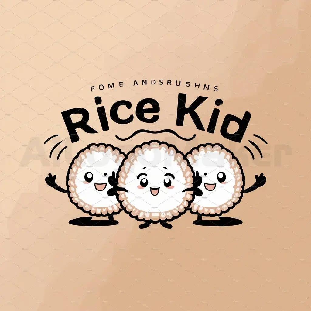 a logo design,with the text "Rice Kid", main symbol:Chibi rice grains have eyes, nose, and arms,Moderate,be used in Home Family industry,clear background