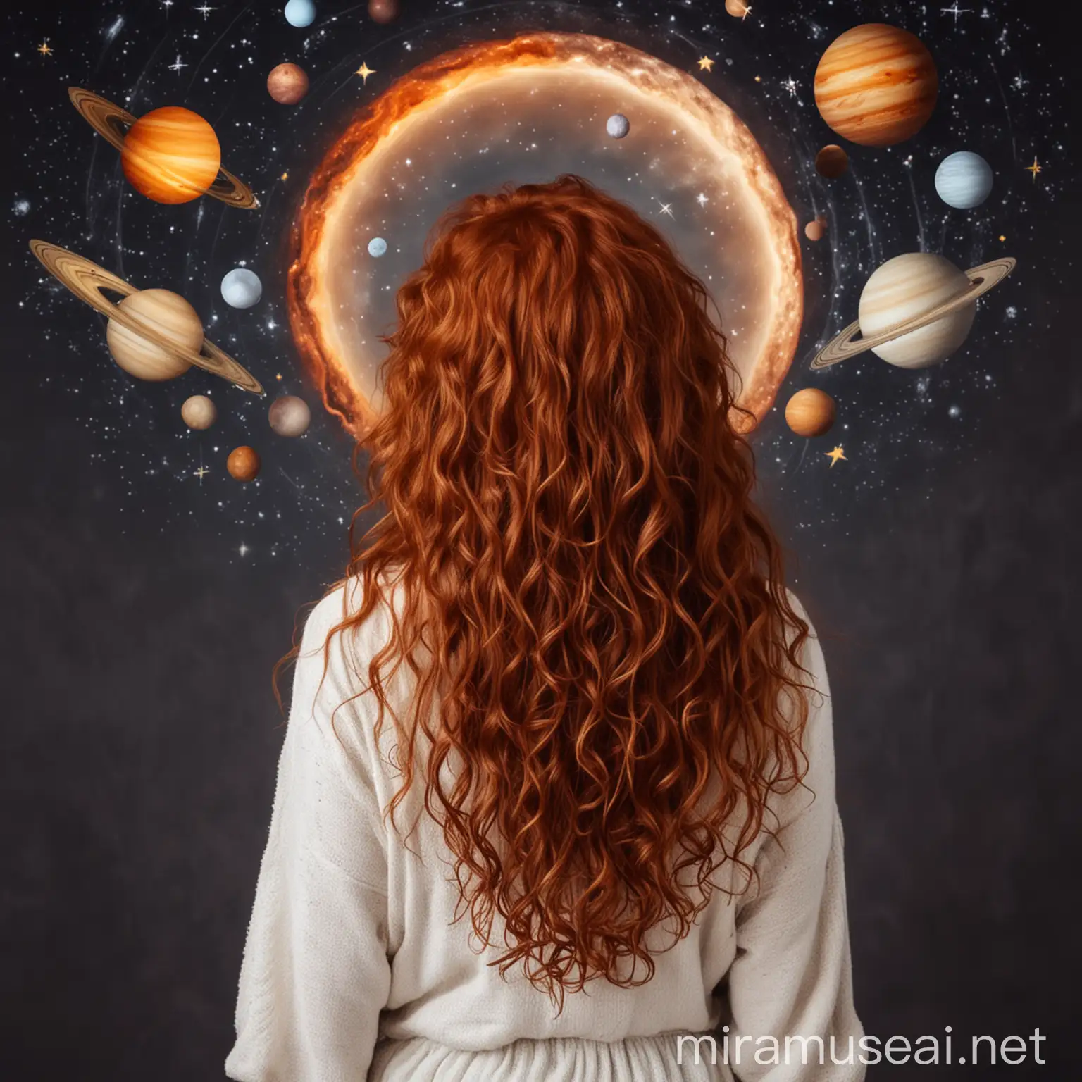 Cosmic Curly Redhead Astrologer in Cozy Atmosphere