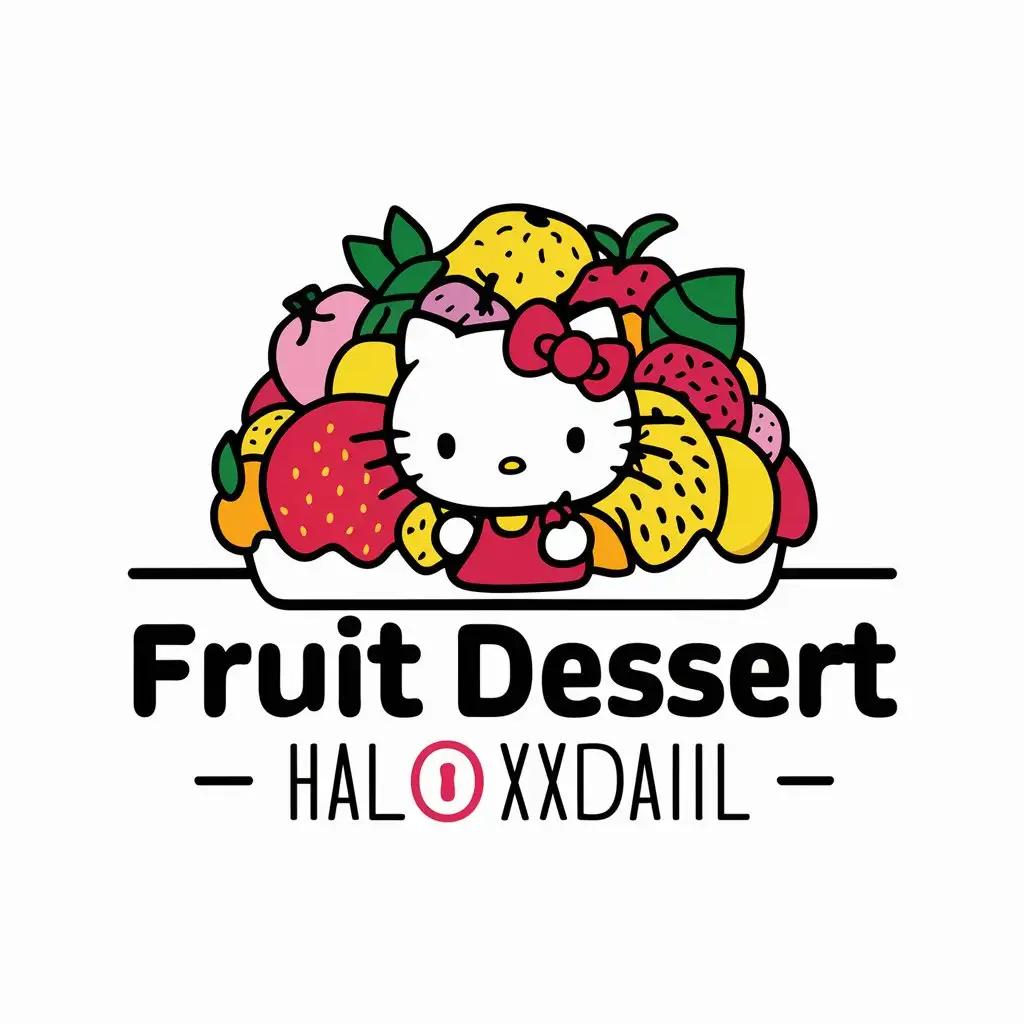 a logo design,with the text "fruit dessert Hal0 Xxdaiil", main symbol:HelloKitty fruit dessert,complex,be used in Restaurant industry,clear background