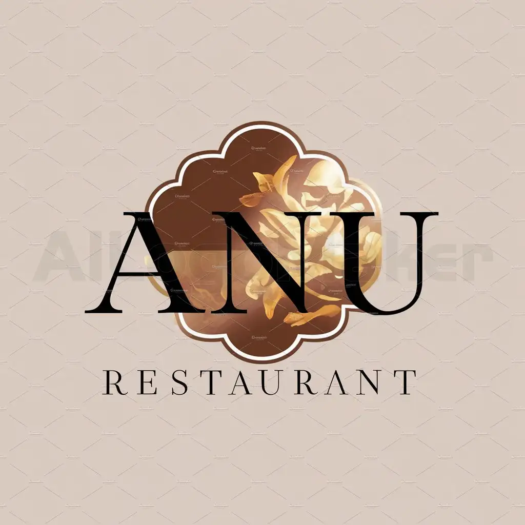 a logo design,with the text "ANU", main symbol:letters , classic , brown and  gold,Moderate,be used in Restaurant industry,clear background