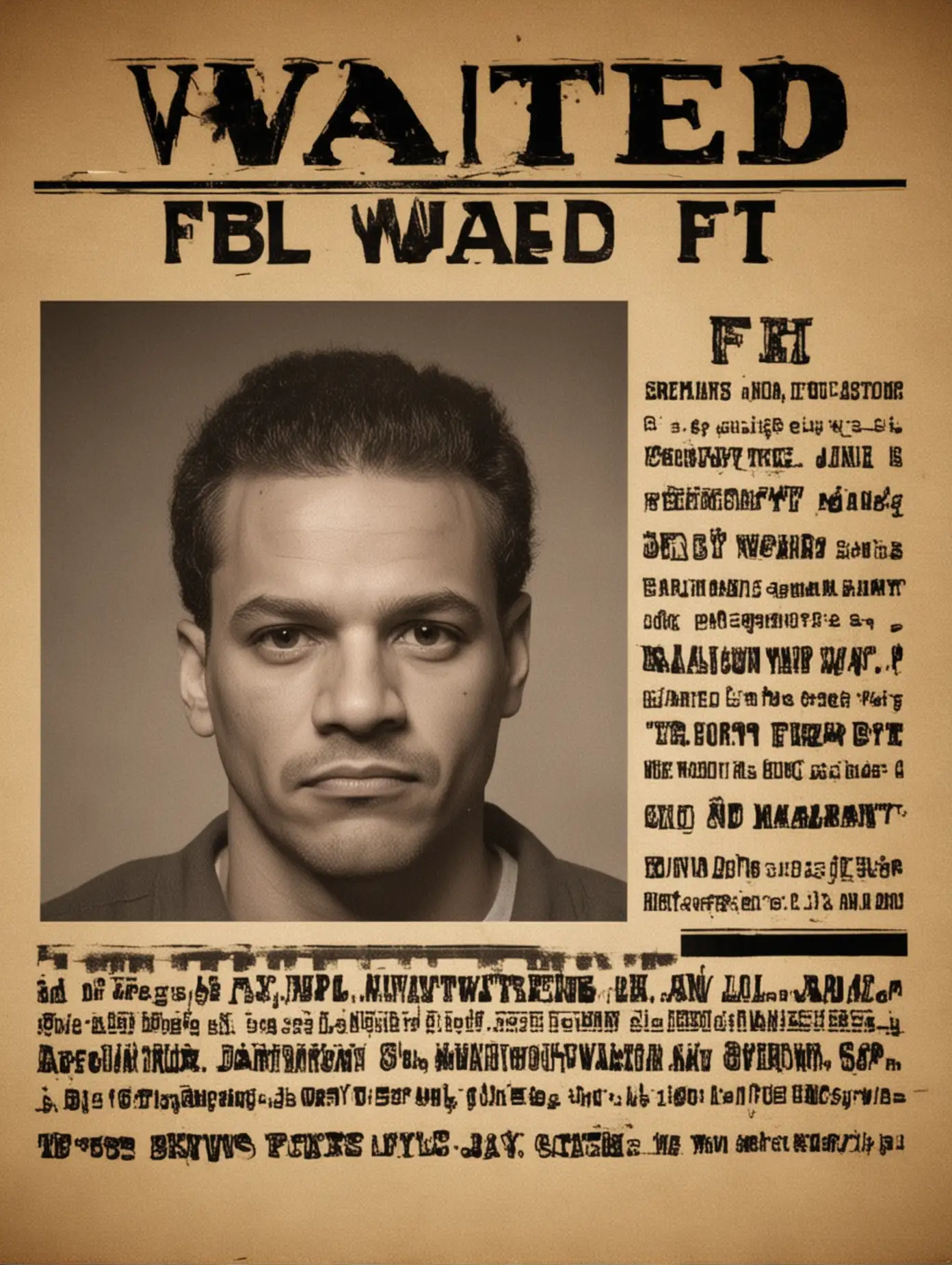 FBI wanted poster with a mugshot