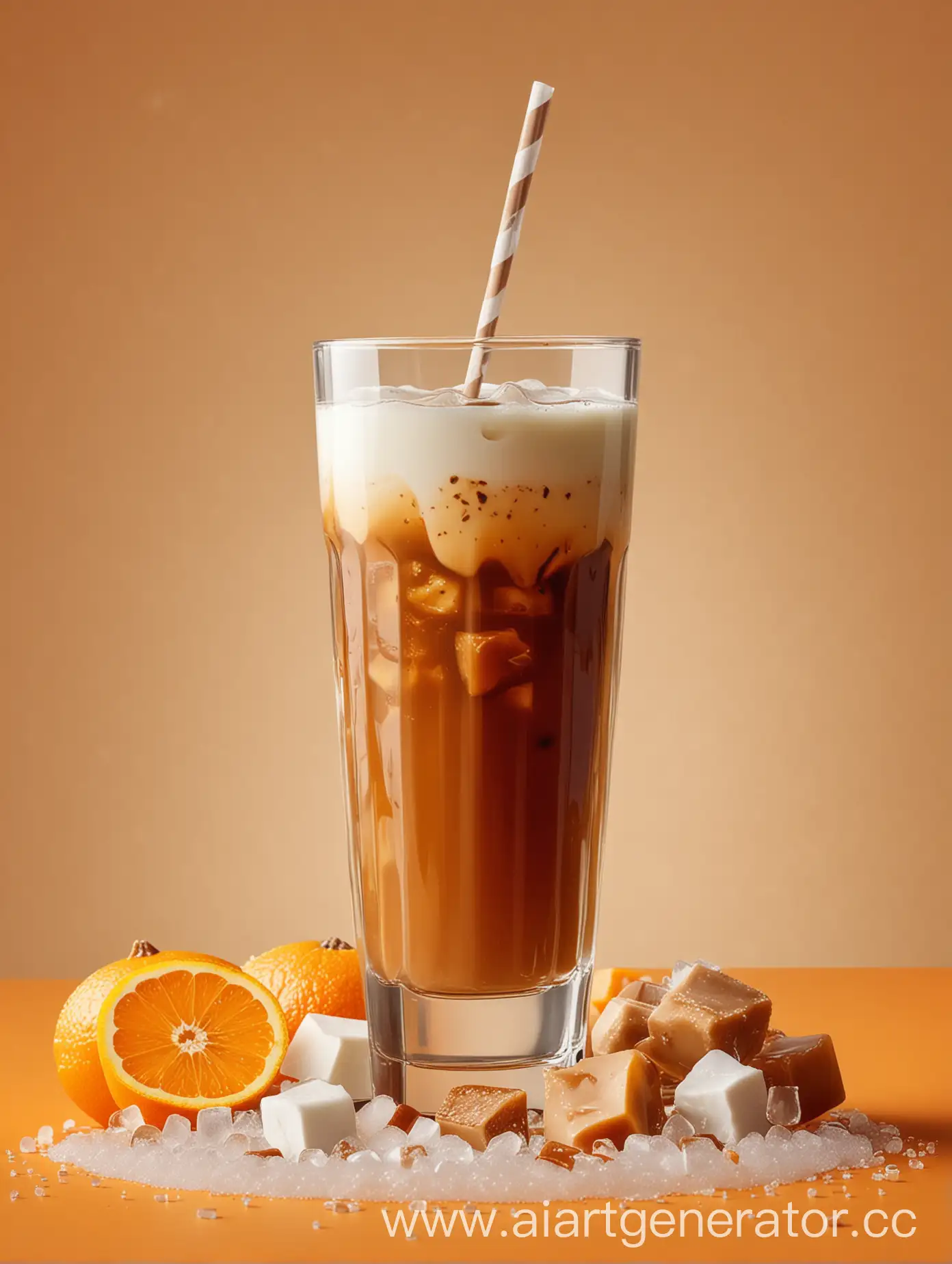 Refreshing-Caramel-Espresso-Drink-with-Sea-Salt-Garnish-on-Orange-Background