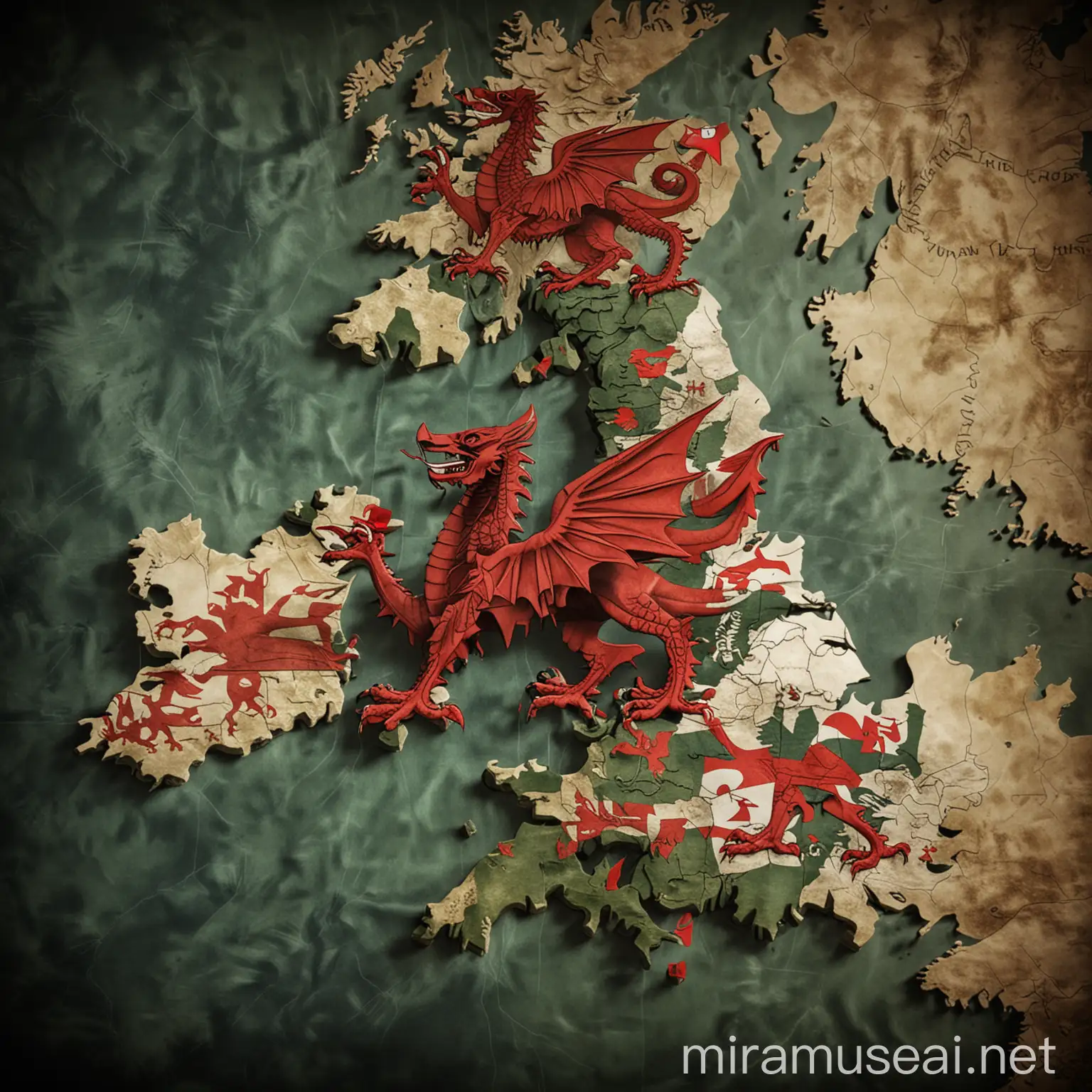 Creepy Map of the United Kingdom Featuring Wales and the Welsh Flag