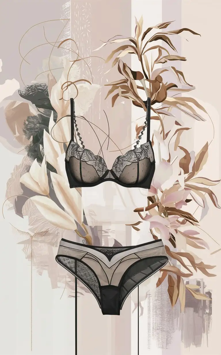 Generate images similar to the attached image. Murals for walls that can be displayed in a workplace of lingerie fashion designers. The art shouldn't be too busy