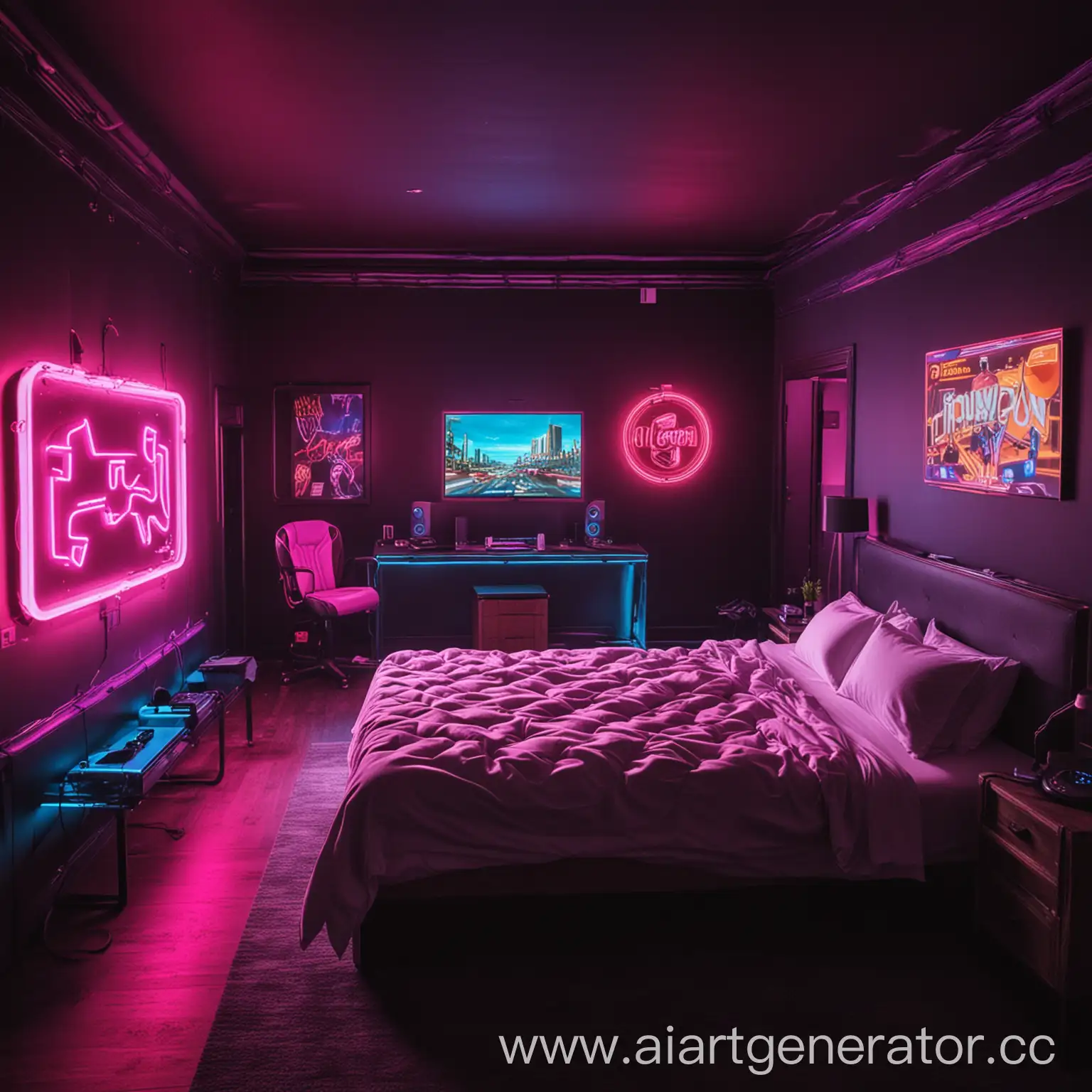Neon-Gaming-Room-in-a-Futuristic-Hotel