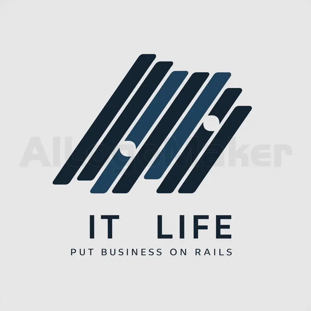 a logo design,with the text "IT Life", main symbol:Logo for IT LIFE company, which is engaged in supplies of IT equipment, straight lines, color dark blue and all its shades, Sans Grotesk font family, Technological innovations of the company 'IT Life' are directed at accelerating business development and its movement in the right direction. The metaphor 'Put business on rails' lies at the base of the design concept, where straight lines symbolize even movement along the track,Minimalistic,be used in Technology industry,clear background