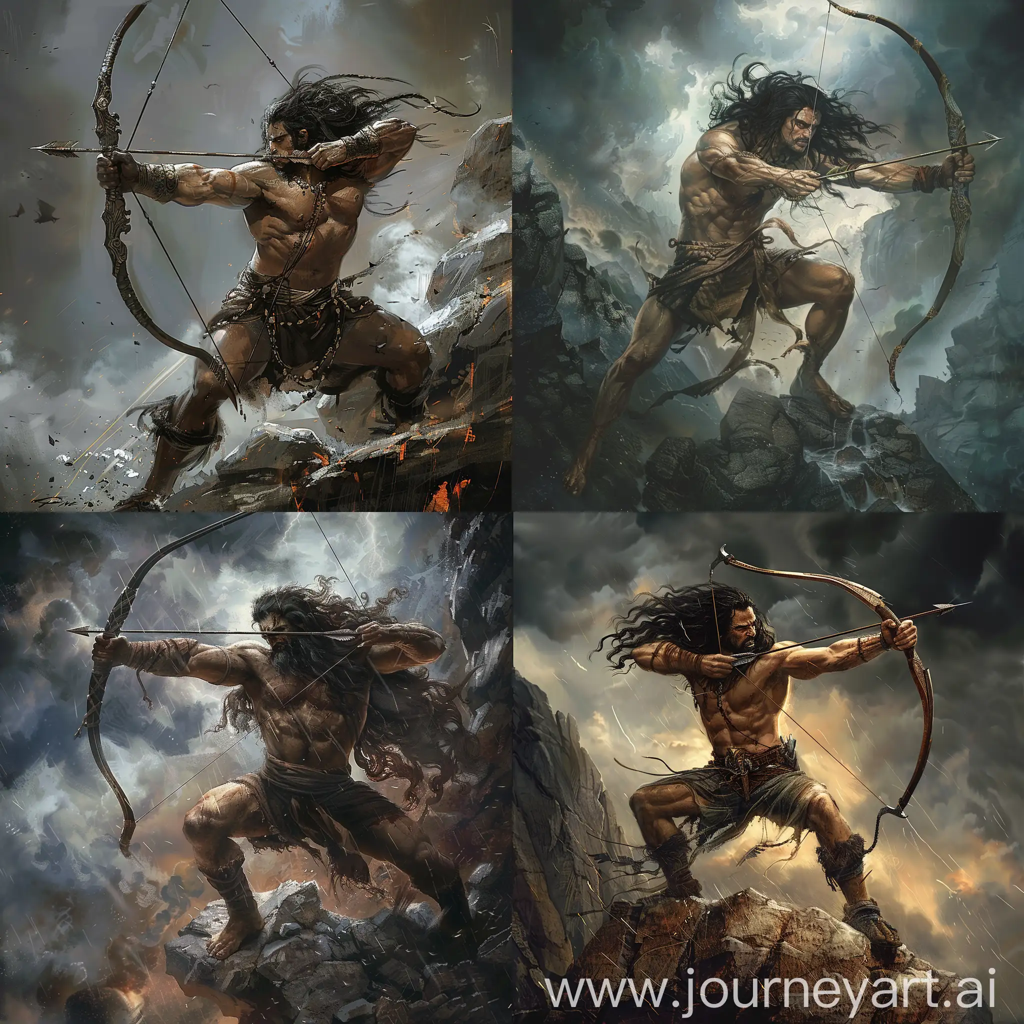 Powerful-Archer-Arash-Drawing-Bow-on-Rocky-Cliff