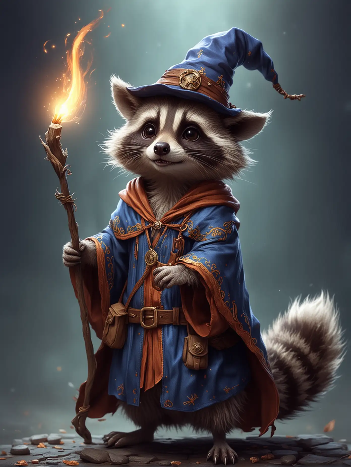 A cute furry racoon wizard 