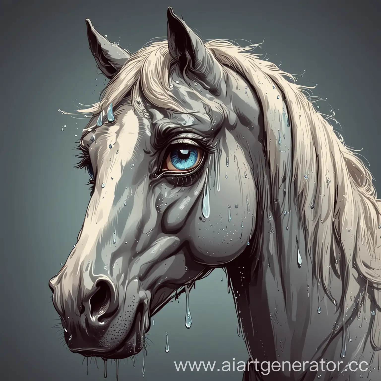 Cartoon-Horse-Crying-with-Streaming-Tears