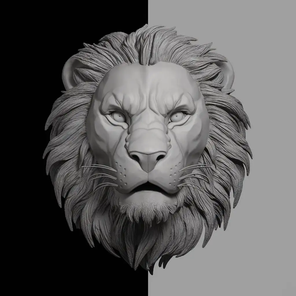 Serious-Black-and-White-3D-Lion-Face