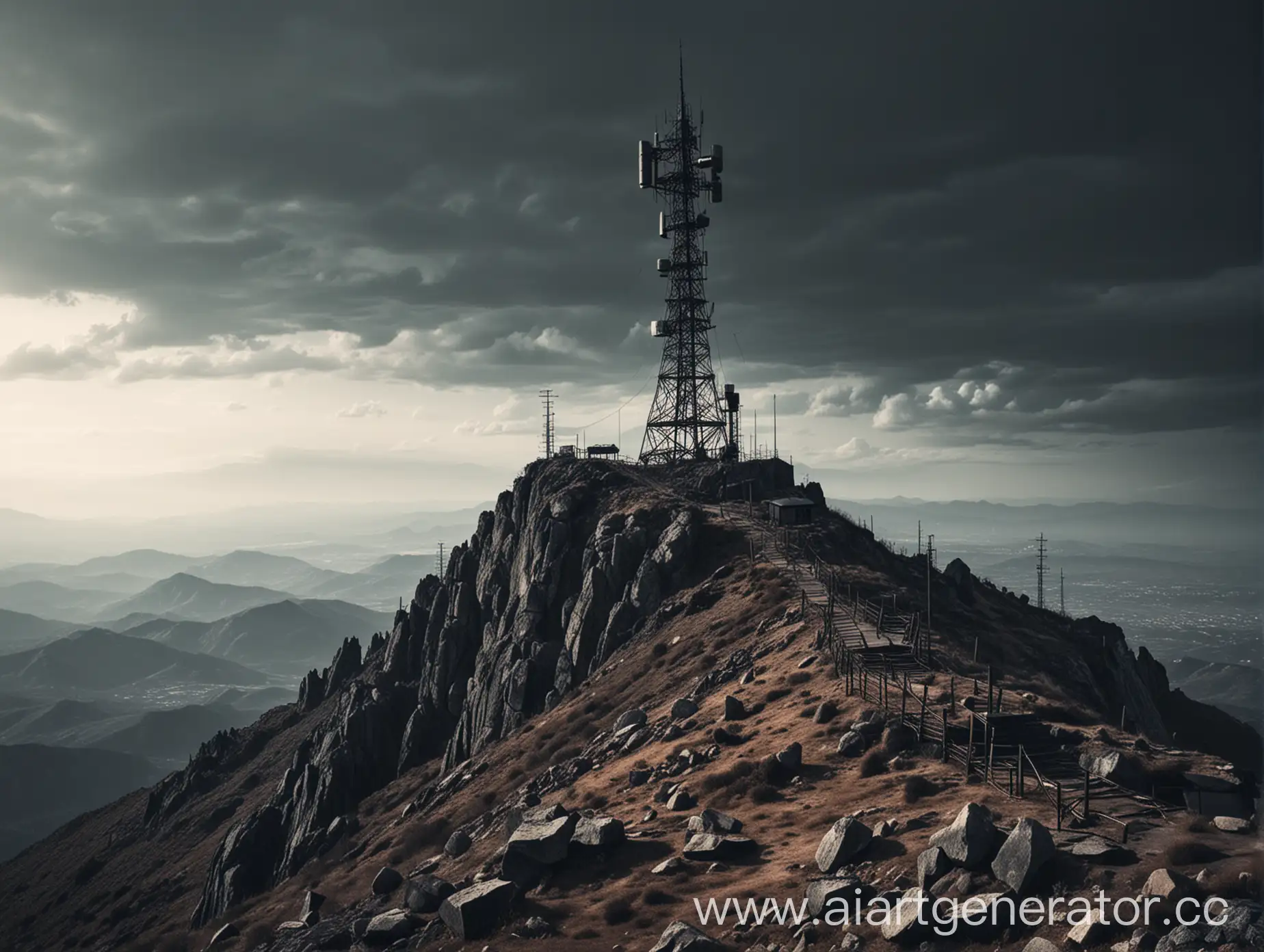 Desolate-Mountain-Peak-with-Radio-Tower-in-Apocalyptic-Scene