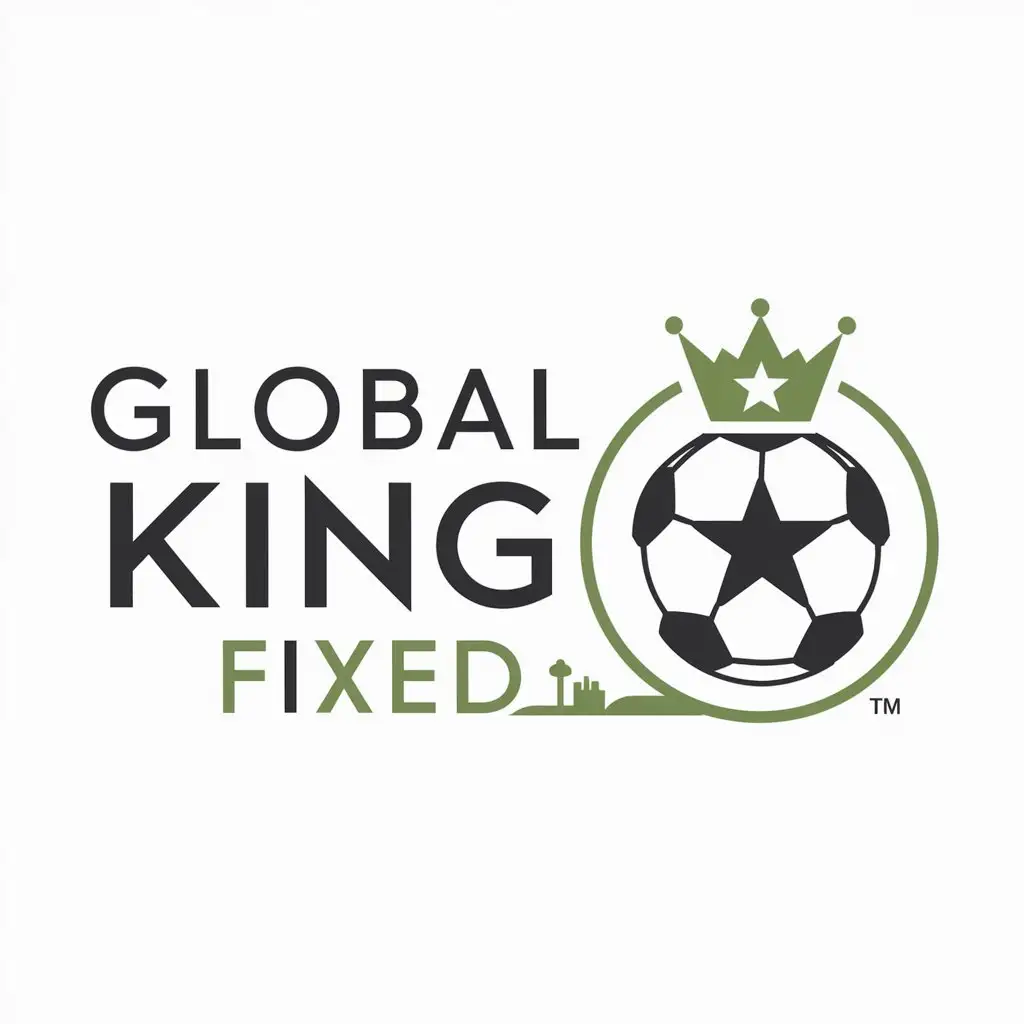 a logo design,with the text 'Global King Fixed', main symbol:Soccer,king,usa,green circle border,Moderate,clear background